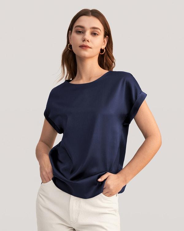 Short Sleeves Round Neck Silk Tee Product Image