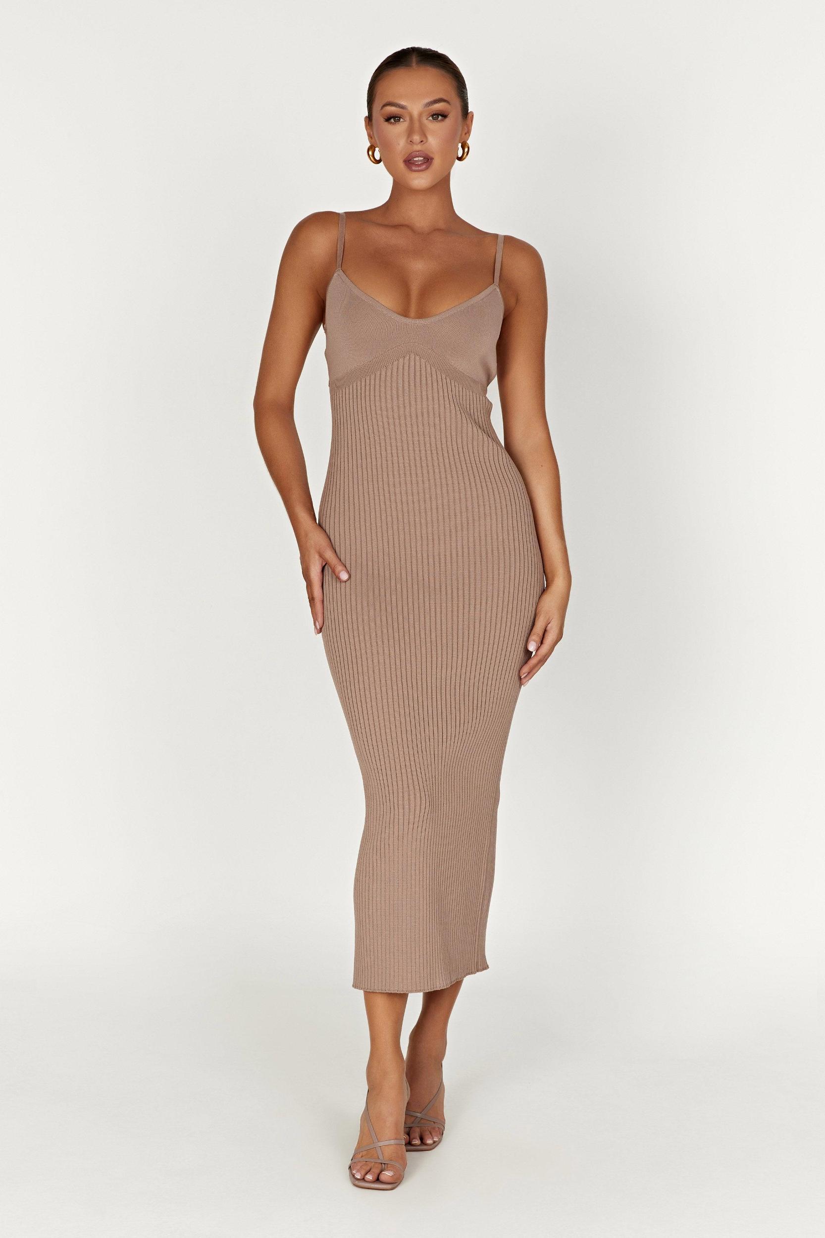 Avalon Backless Knit Midi Dress - Taupe Product Image