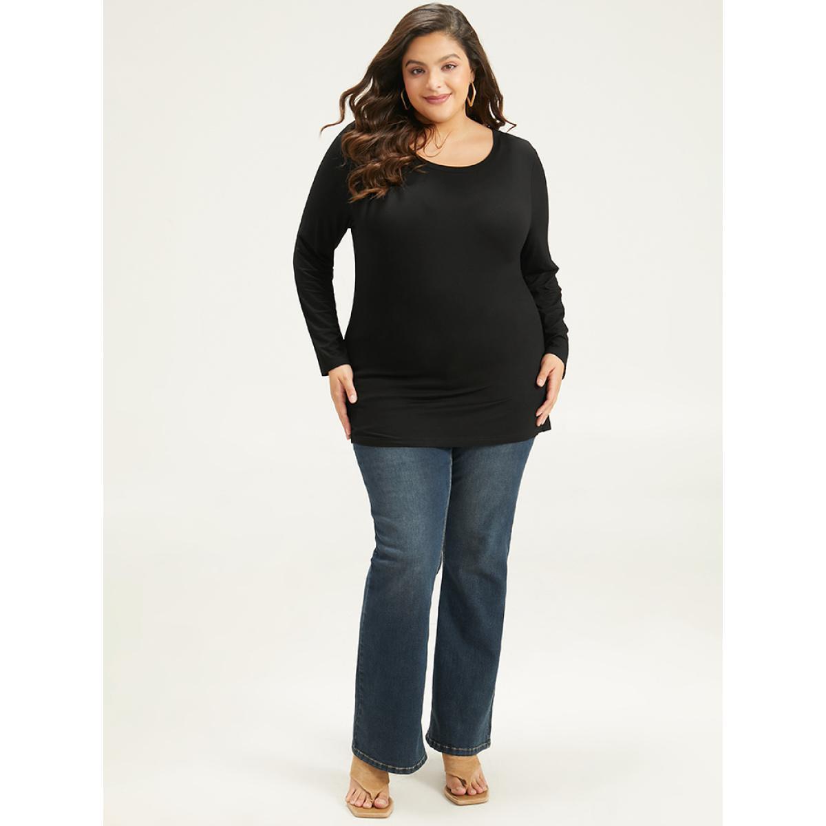 Plus Size Cotton Supersoft Essentials Basic Solid T-shirt Black Women Basics Plain Plain Round Neck Everyday T-shirts BloomChic 30/6X Product Image