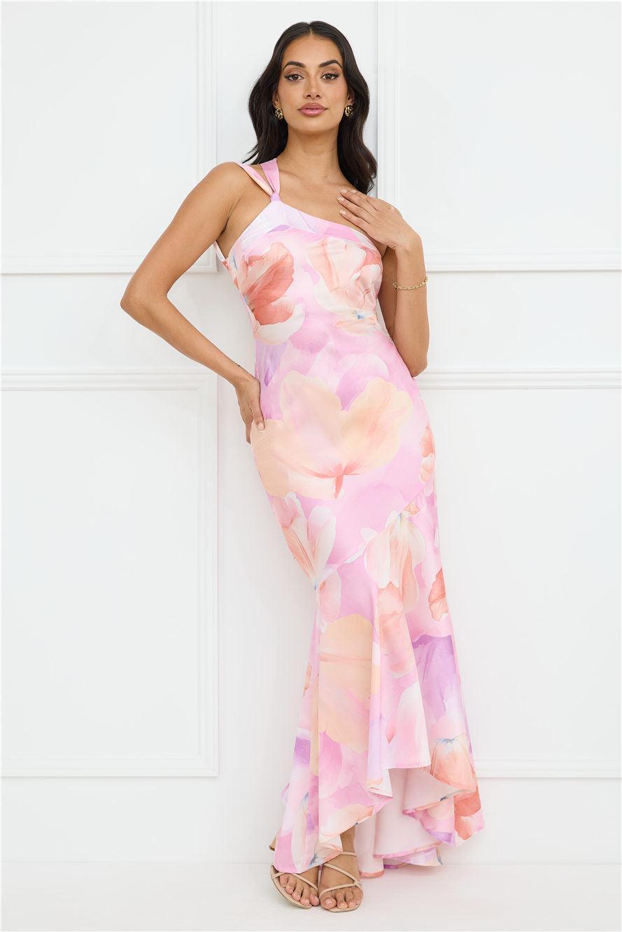 Serene Glow One Shoulder Satin Maxi Dress Purple Product Image