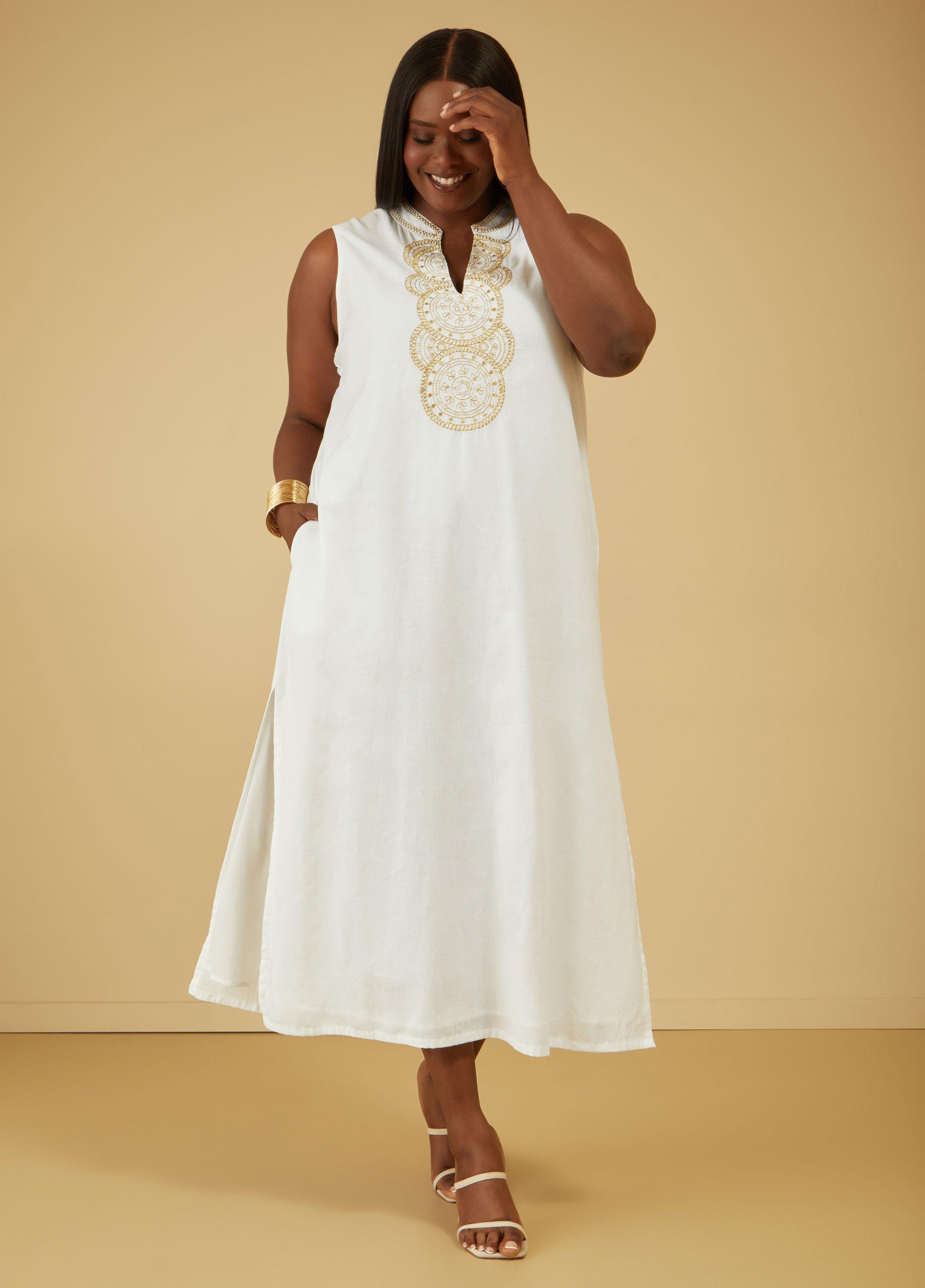 Embroidered Linen Blend Maxi Dress Product Image