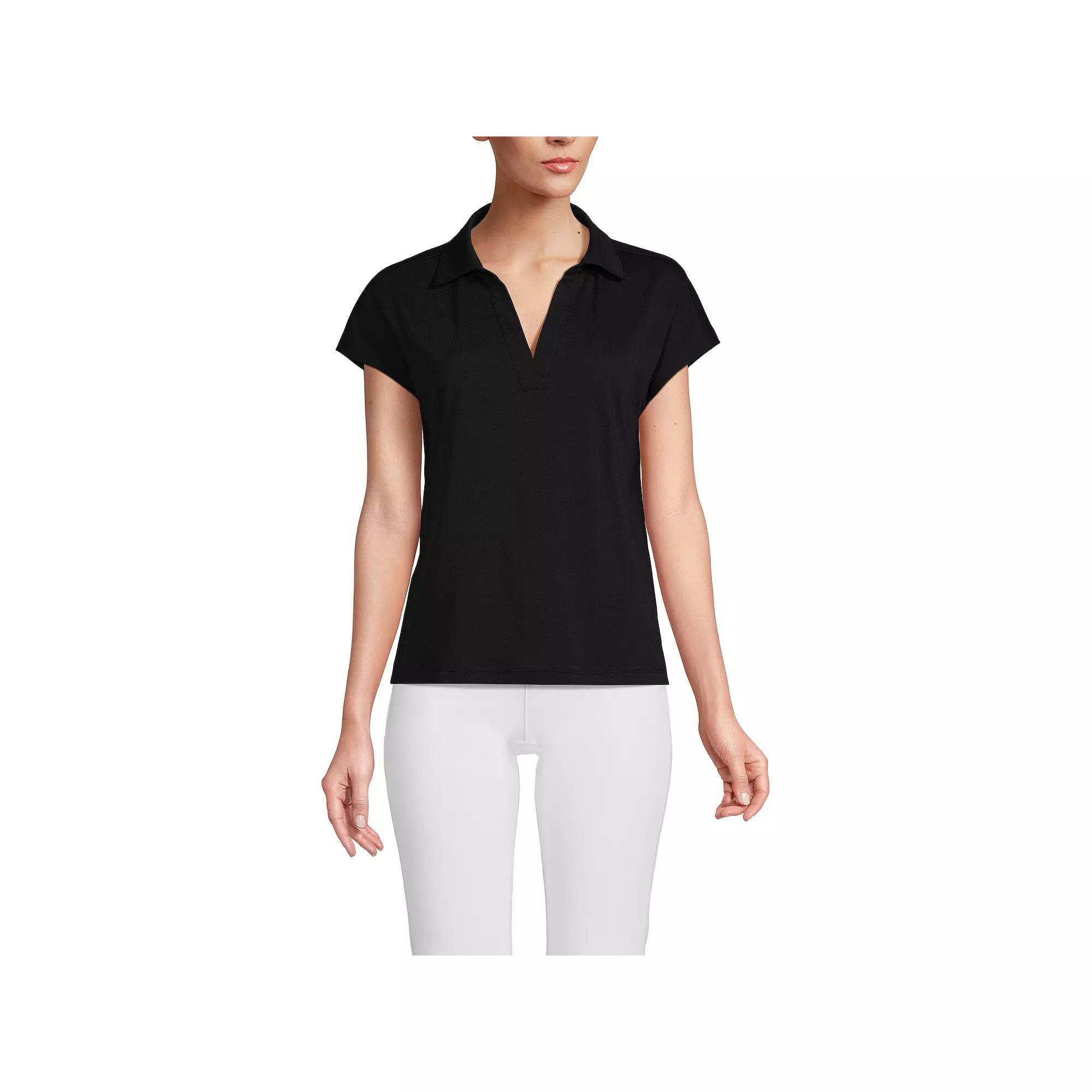 Women's Lands' End Johnny Collar Short Sleeve Polo, Size: Medium, Spring Green Product Image