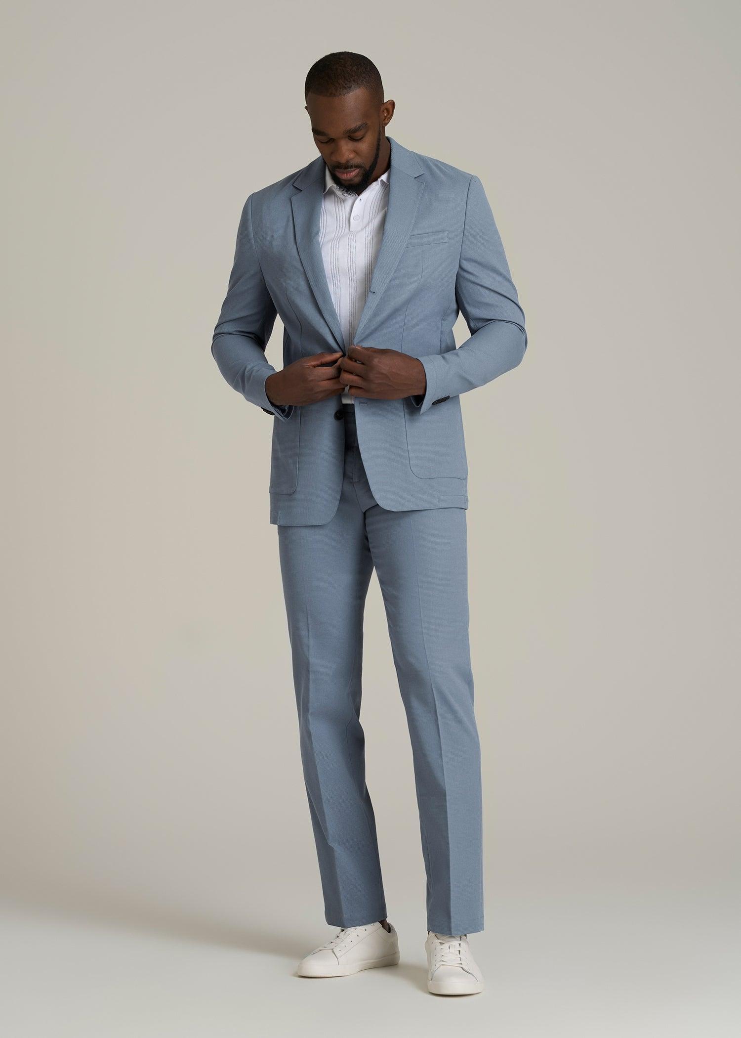 Textured Garment Washed Stretch Cotton Tall Blazer in Chambray Product Image
