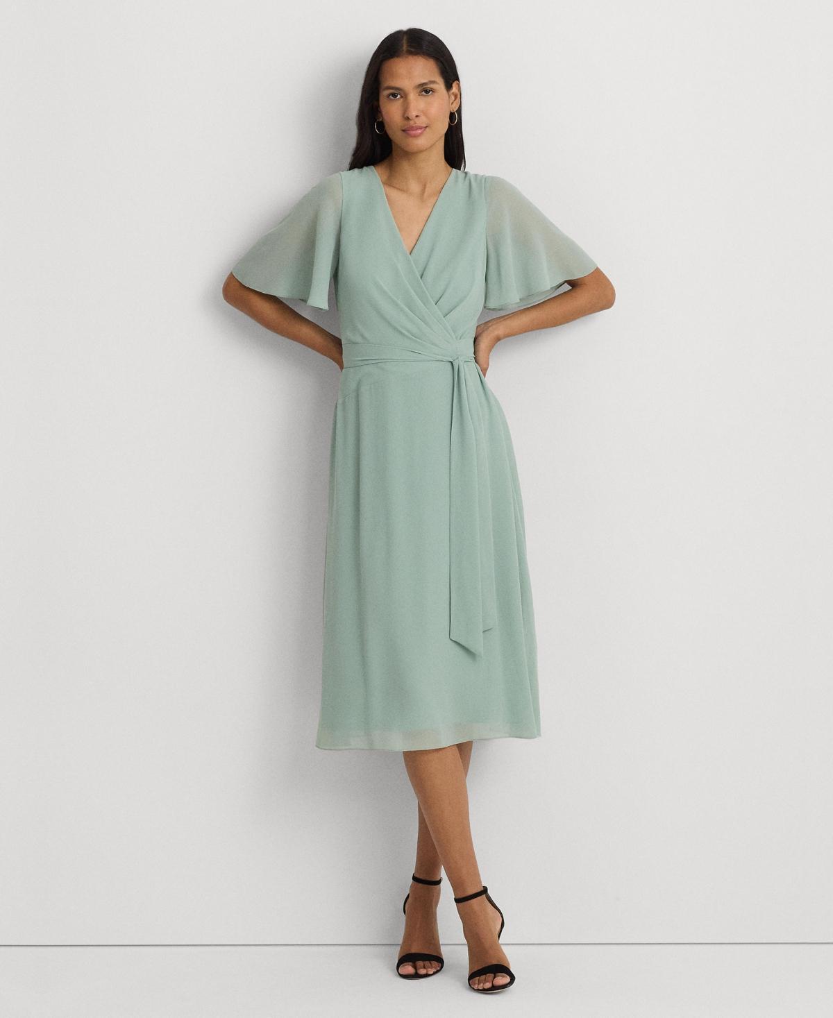 Lauren Ralph Lauren Belted Georgette Dress Opal) Women's Dress Product Image
