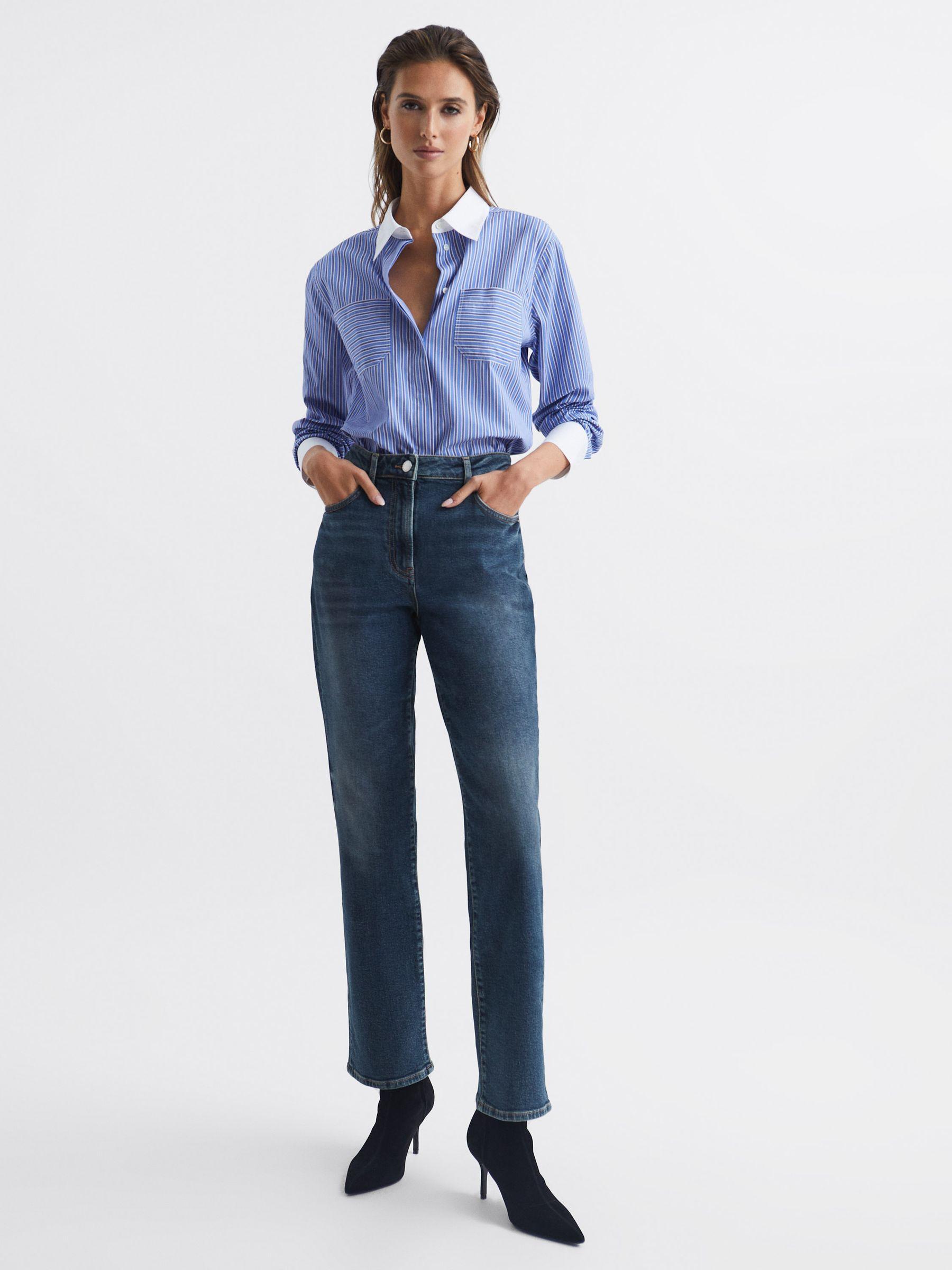 Straight Leg Boyfriend Jeans in Mid Blue Product Image