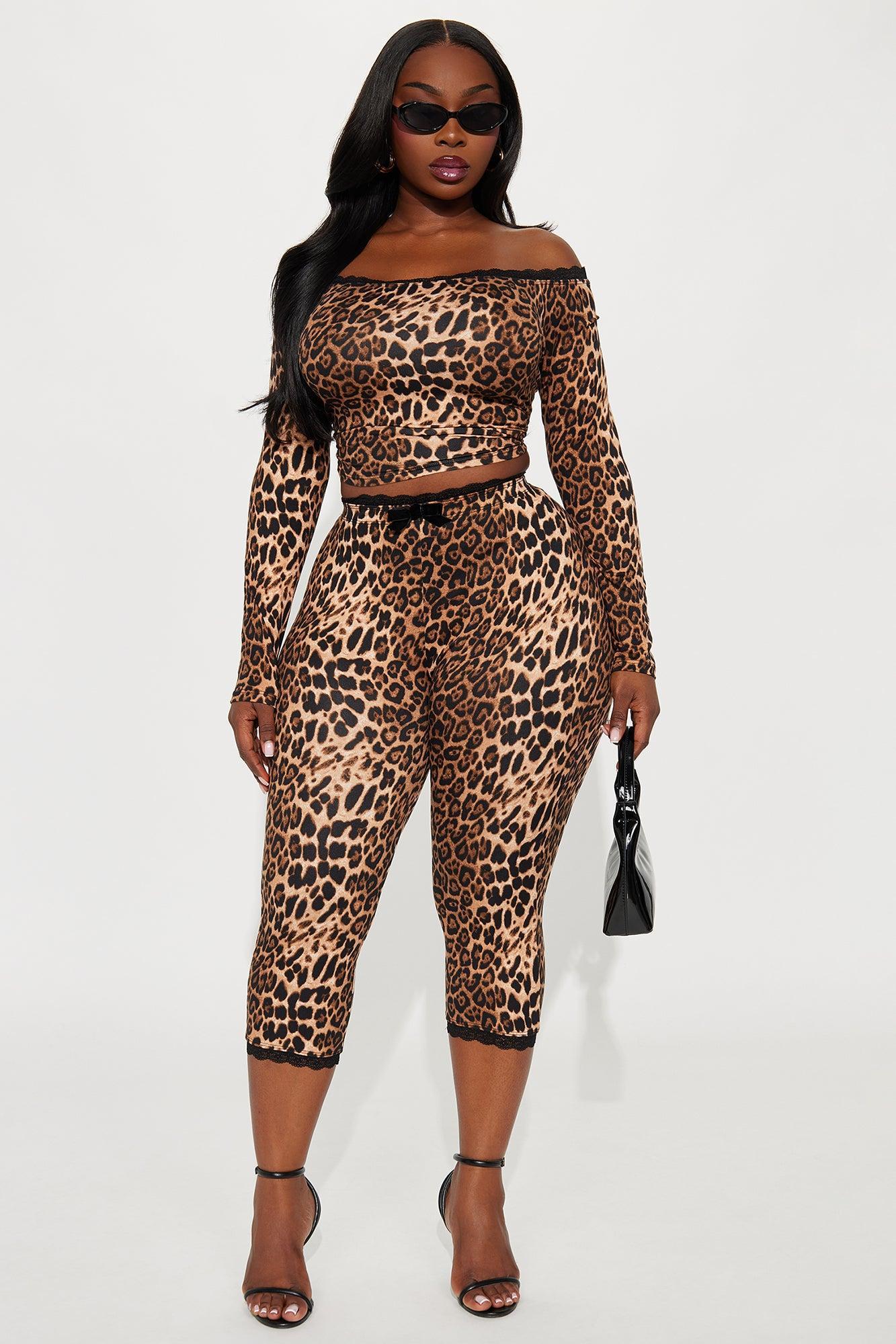 Fiona Off Shoulder Leopard Capri Set - Brown/combo Product Image