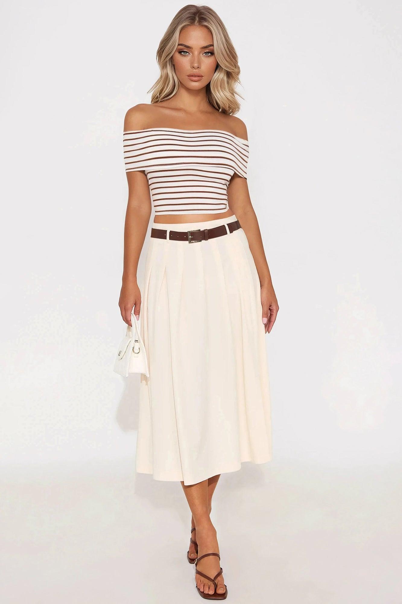 Shoreline Off Shoulder Cropped Top - Brown/combo Product Image