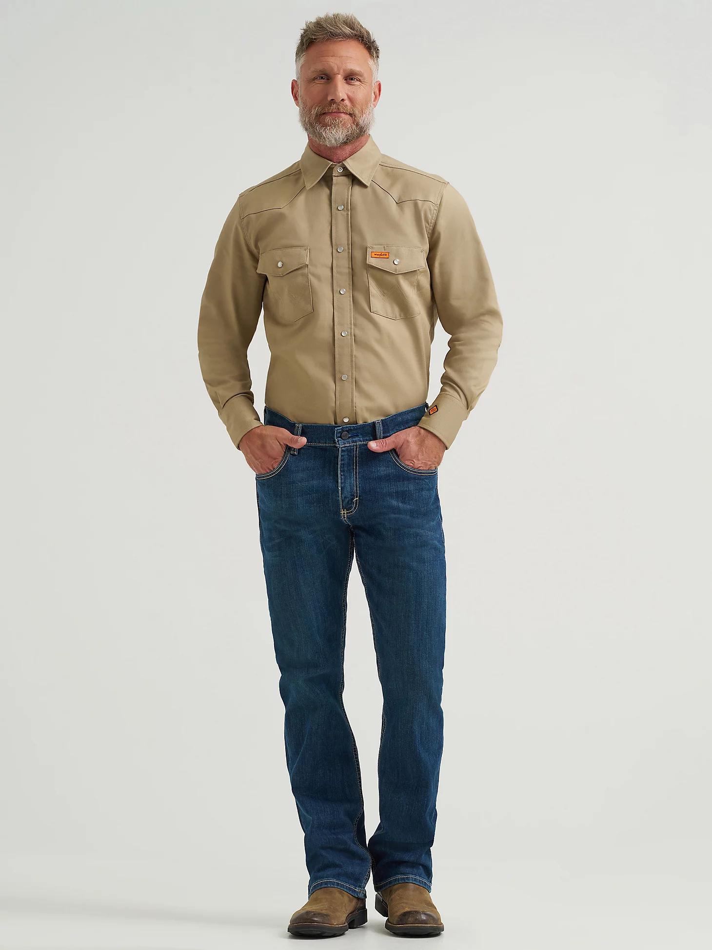 Wrangler® FR Flame-Resistant Long Sleeve Western Snap Solid Twill Work Shirt | Men's SHIRTS | Wrangler® Product Image