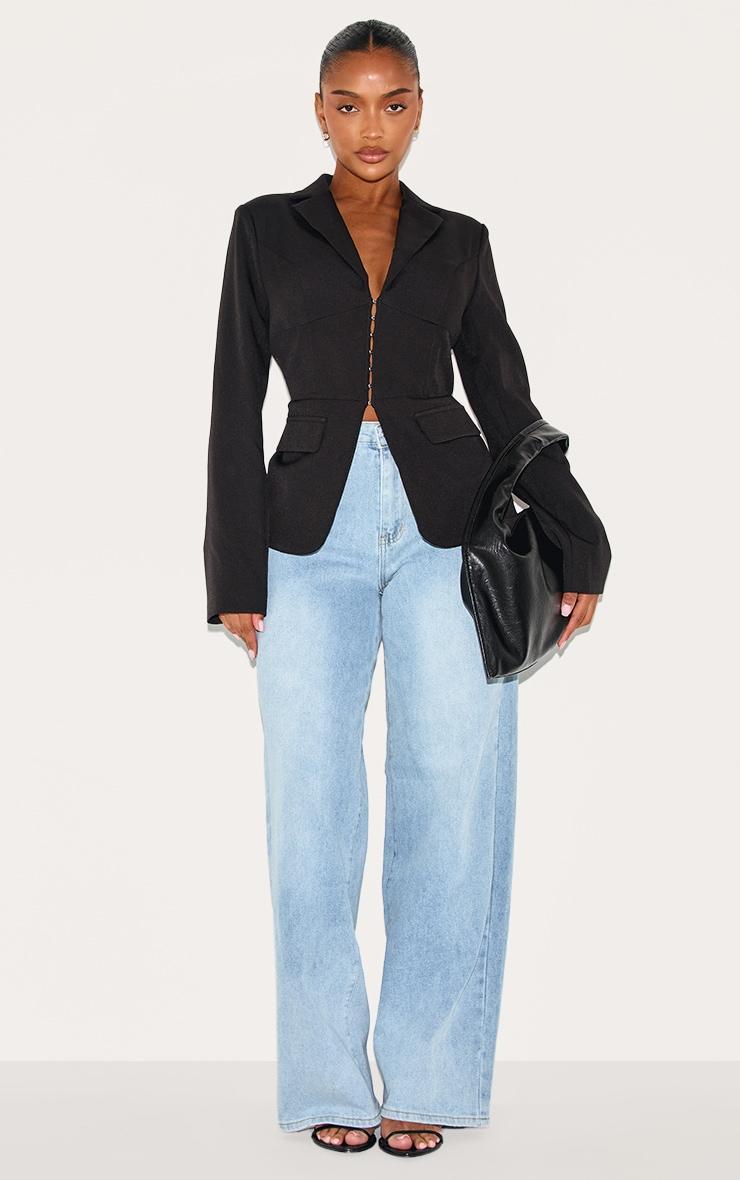 Shape Black Tailored Plunge Neck Cinched Waist Blazer Product Image