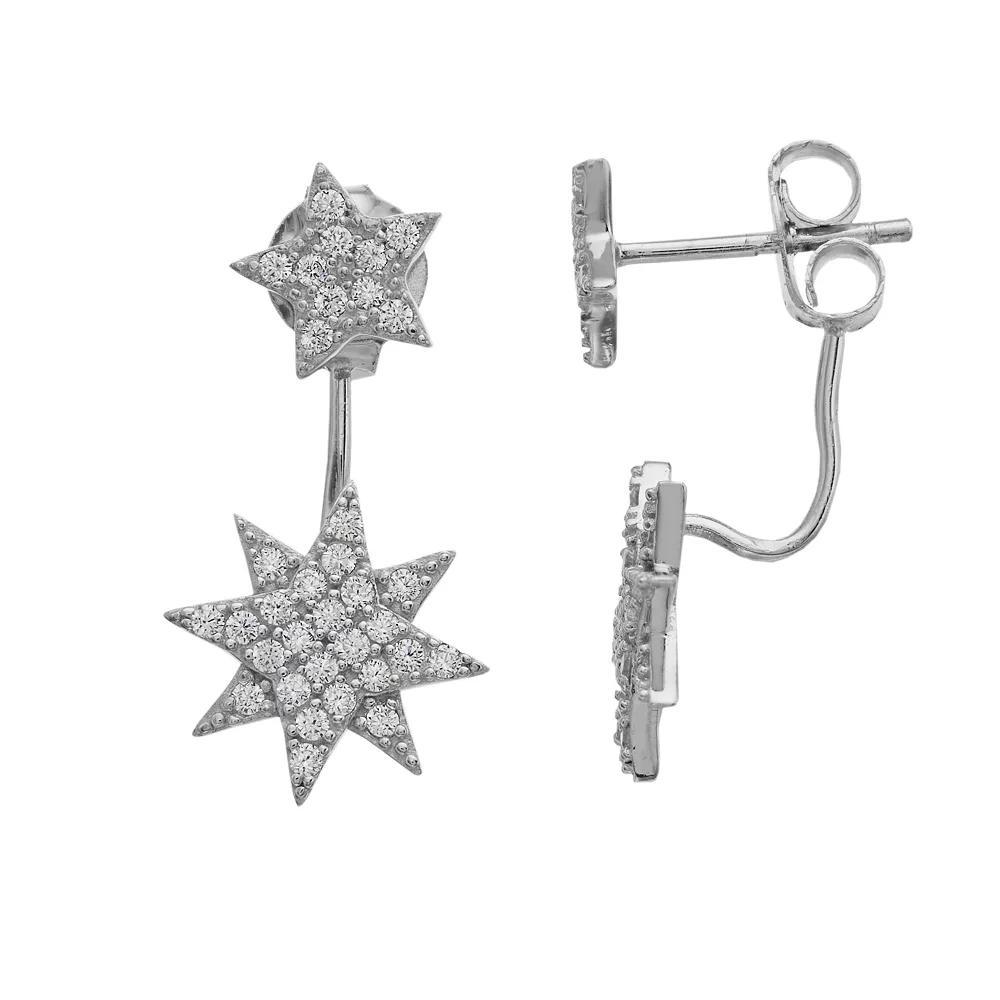 Rosabella Sterling Silver Double Star Cubic Zirconia Front-Back Earrings, Women's Product Image