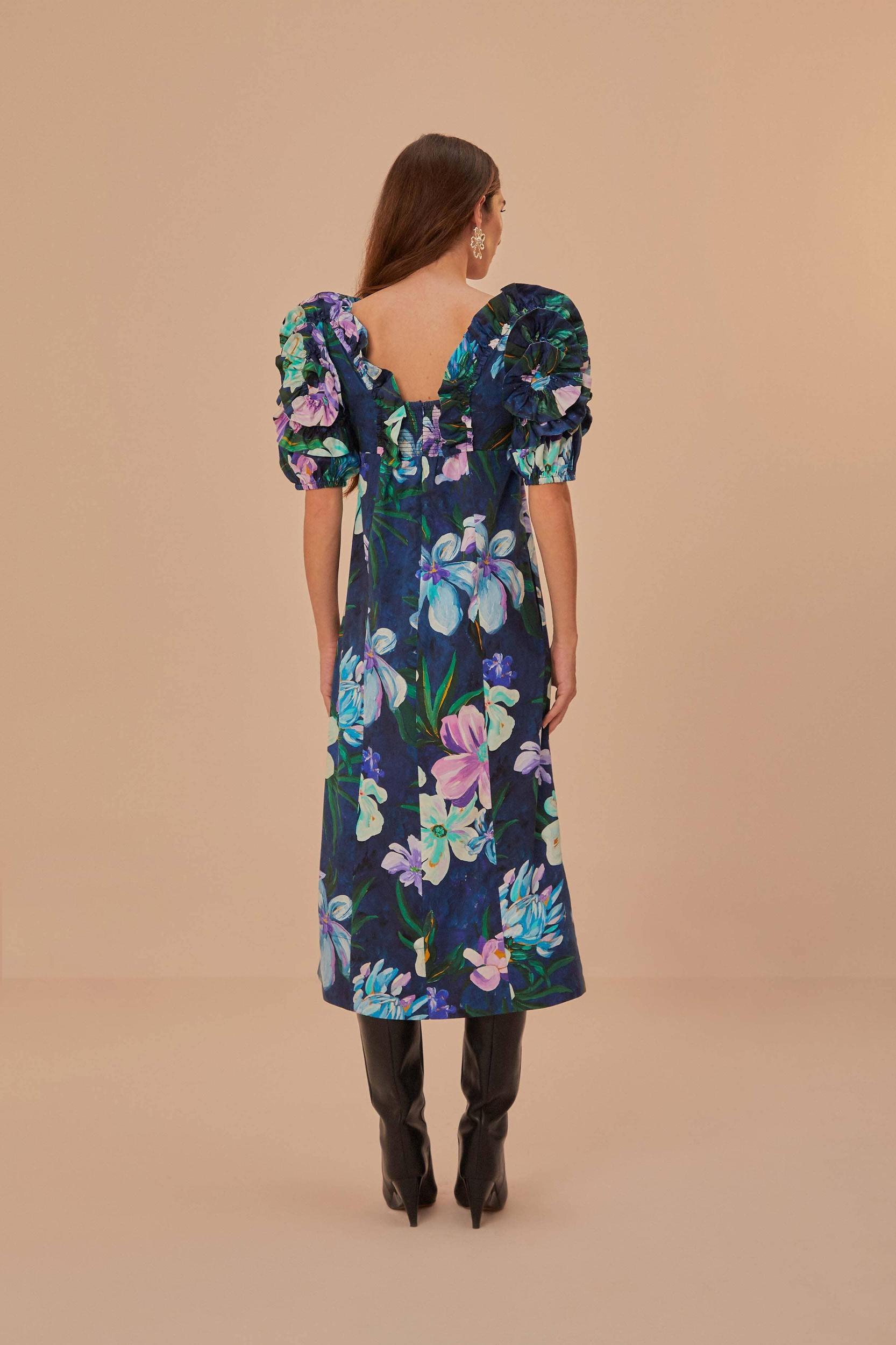 Floraline Ruffle Short Sleeve Midi Dress, FLORALINE BLUE / XL Product Image