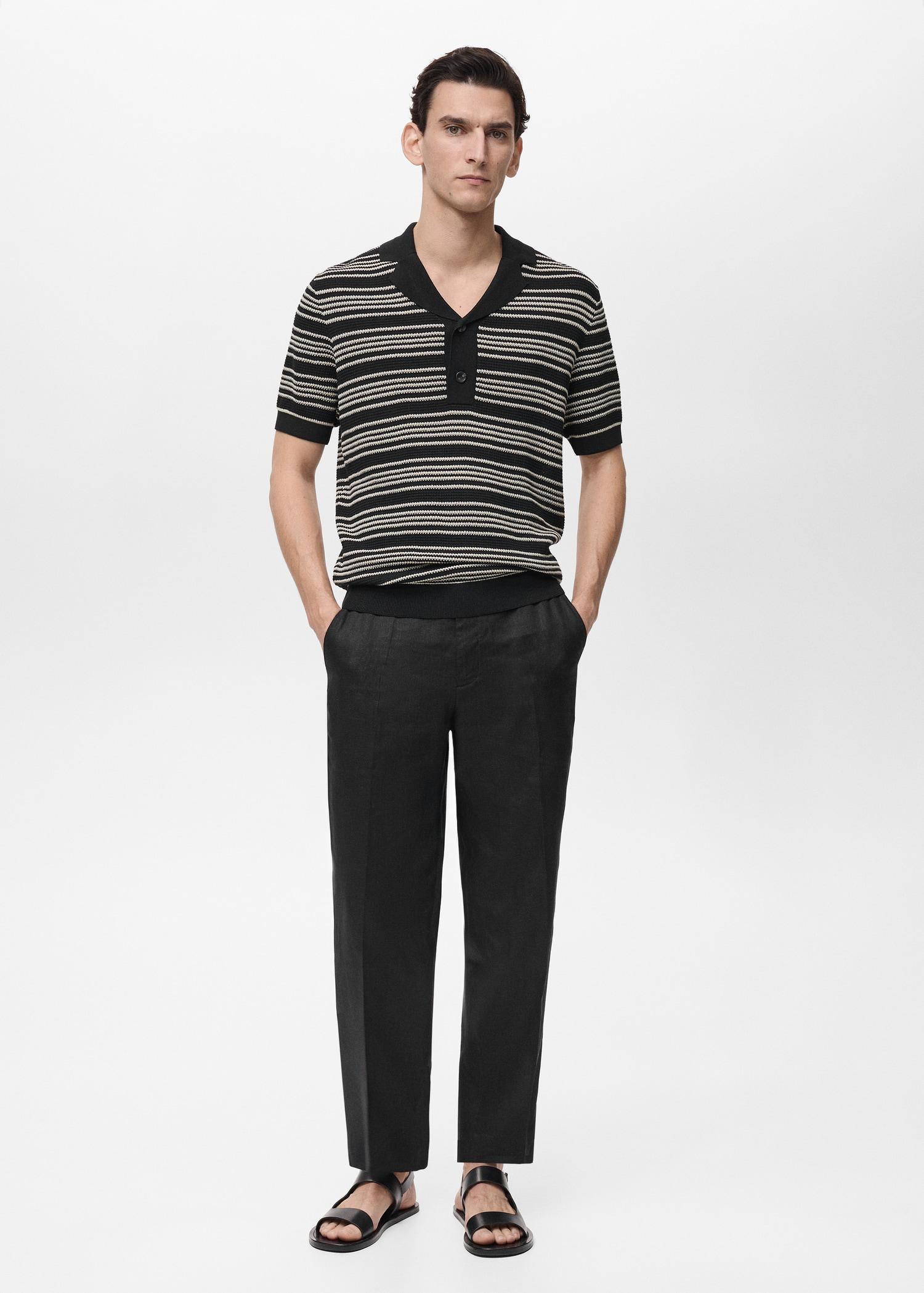 Striped braided-knit polo shirt - Men | MANGO USA Product Image