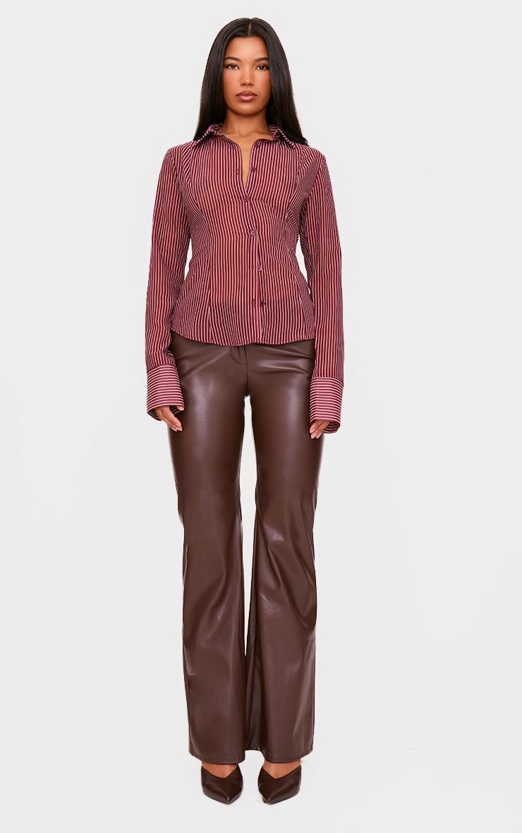 Burgundy Chiffon Fitted Striped Shirt Product Image