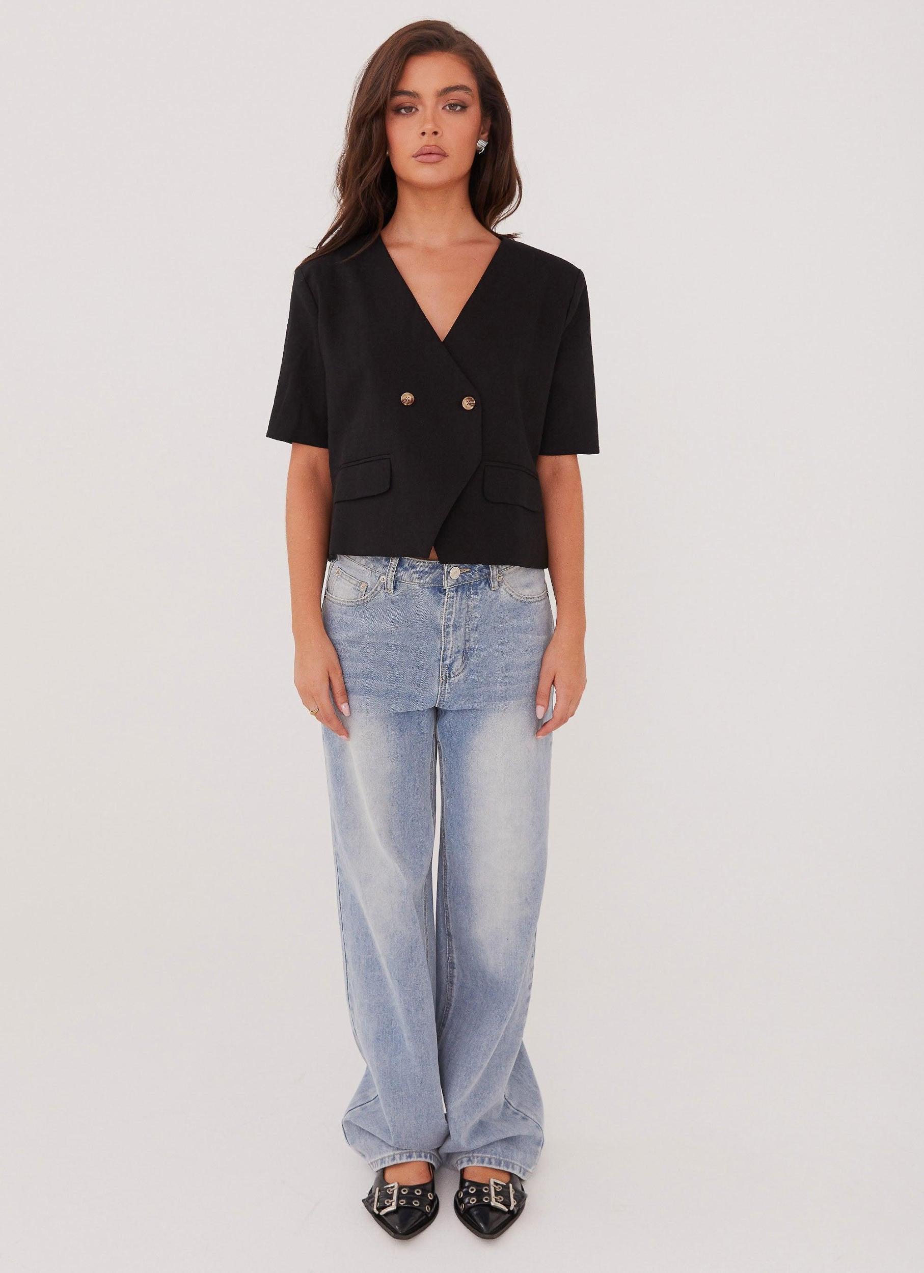 Hacienda Linen Short Sleeve Blazer - Black Product Image