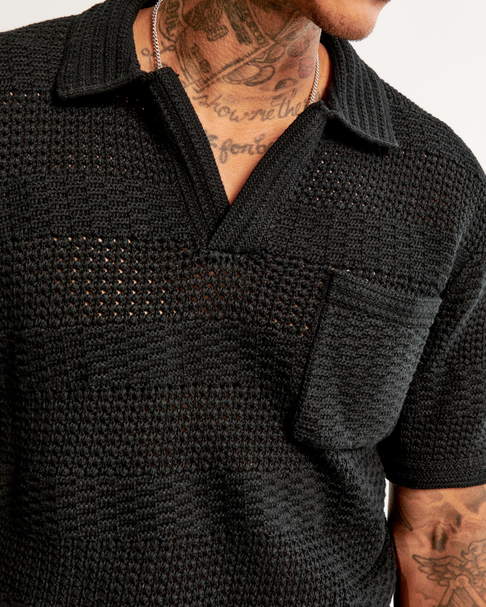 Striped Stitched Johnny Collar Sweater Polo Product Image