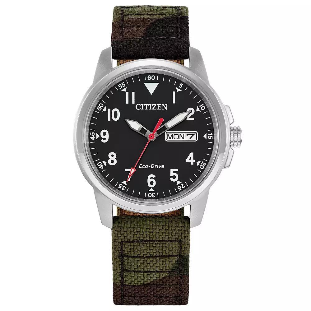 Citizen Men's Eco-Drive Weekender Garrison Stainless Steel Black Dial Green Nylon Strap Watch - BM8188-01E, Size: 37 mm, Multi Product Image