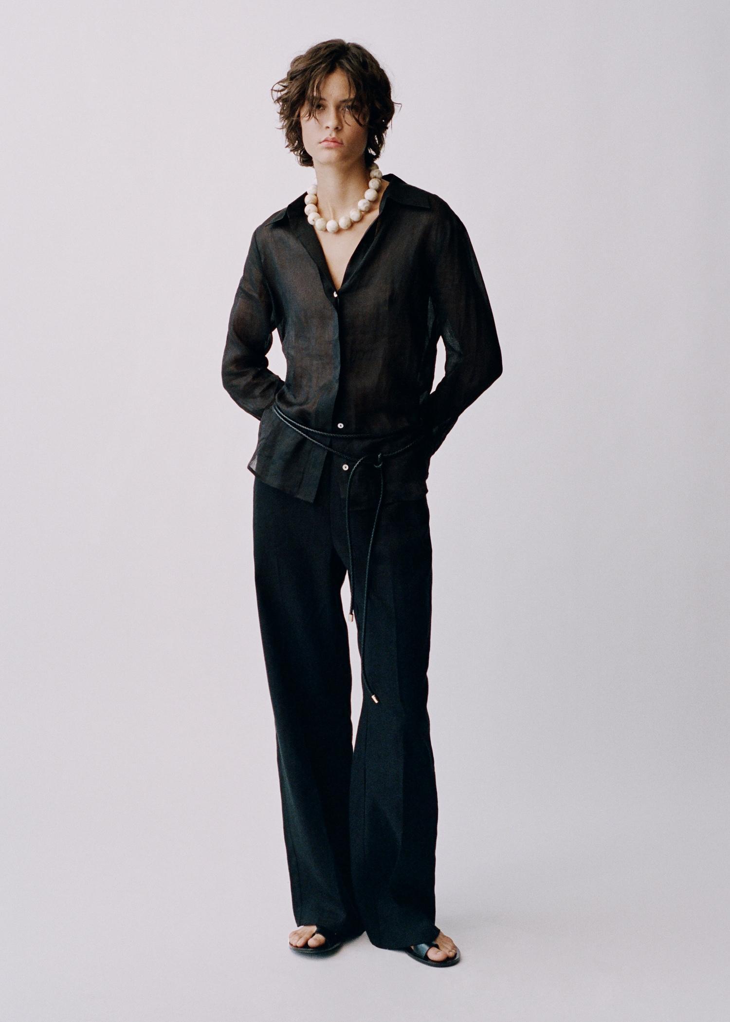Straight-fit linen pants with bow - Women | MANGO USA Product Image