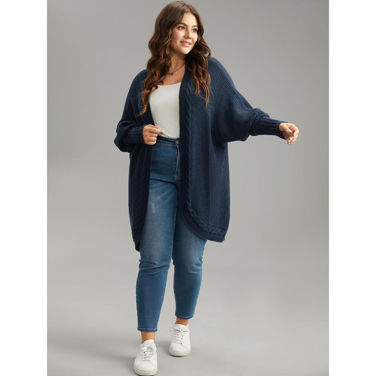 Plus Size Supersoft Essentials Batwing Sleeve Cable Knit Cardigan Indigo Women Casual Loose Long Sleeve Dailywear Cardigans BloomChic 26/4X Product Image