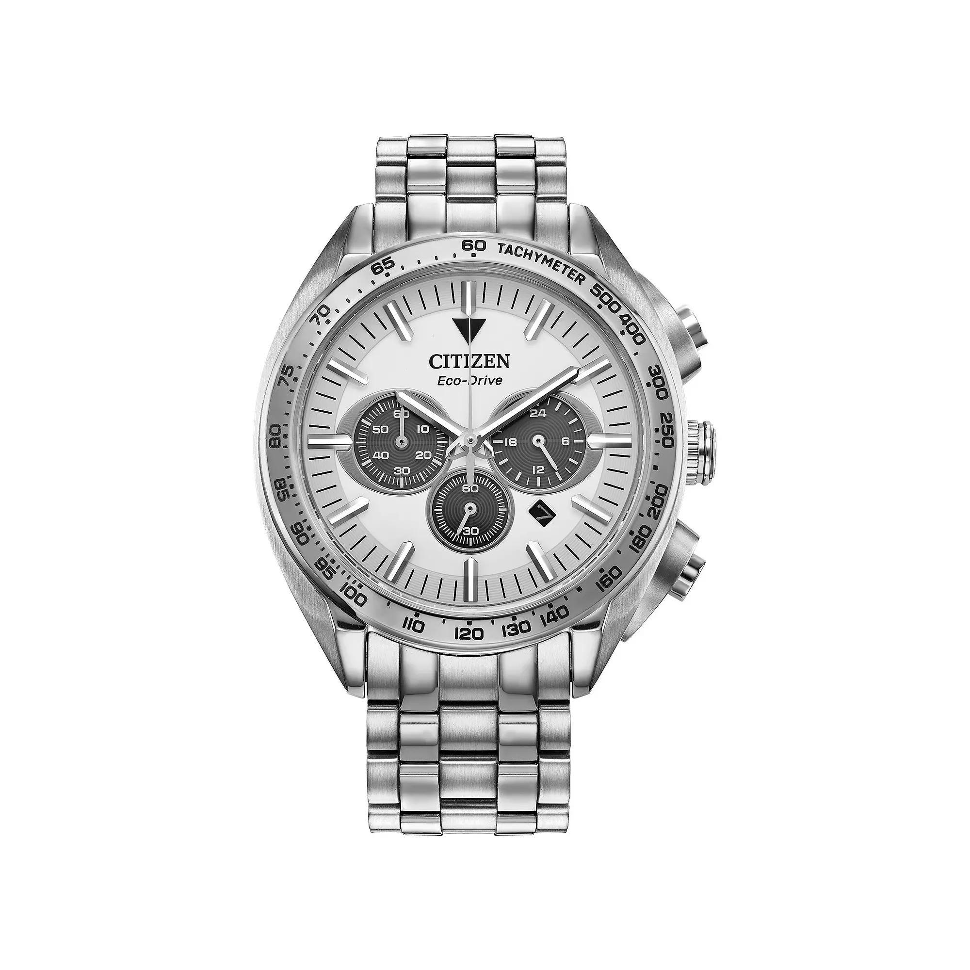 Citizen Mens Eco-Drive Carson Stainless Steel Bracelet Chronograph Watch Blue Two Tone Product Image