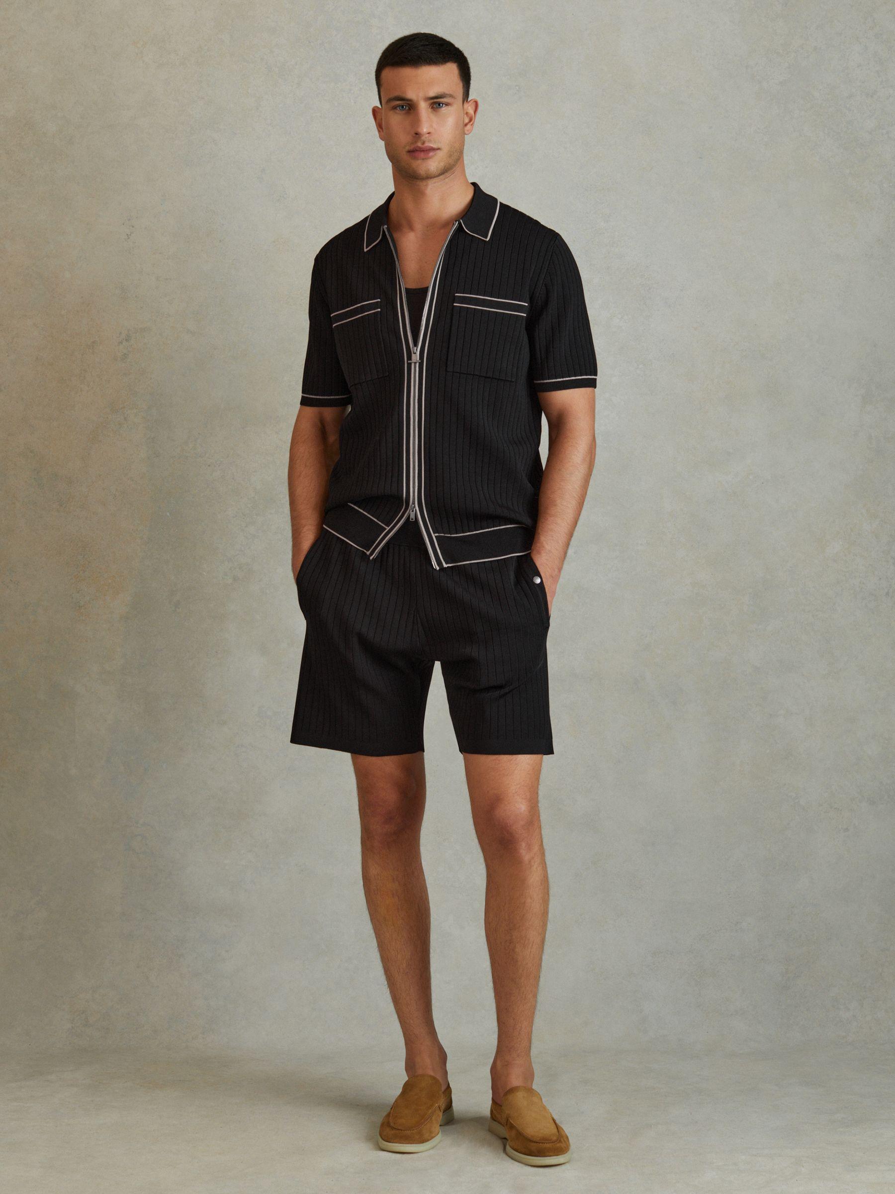Ribbed Dual Zip-Front Shirt in Black Product Image