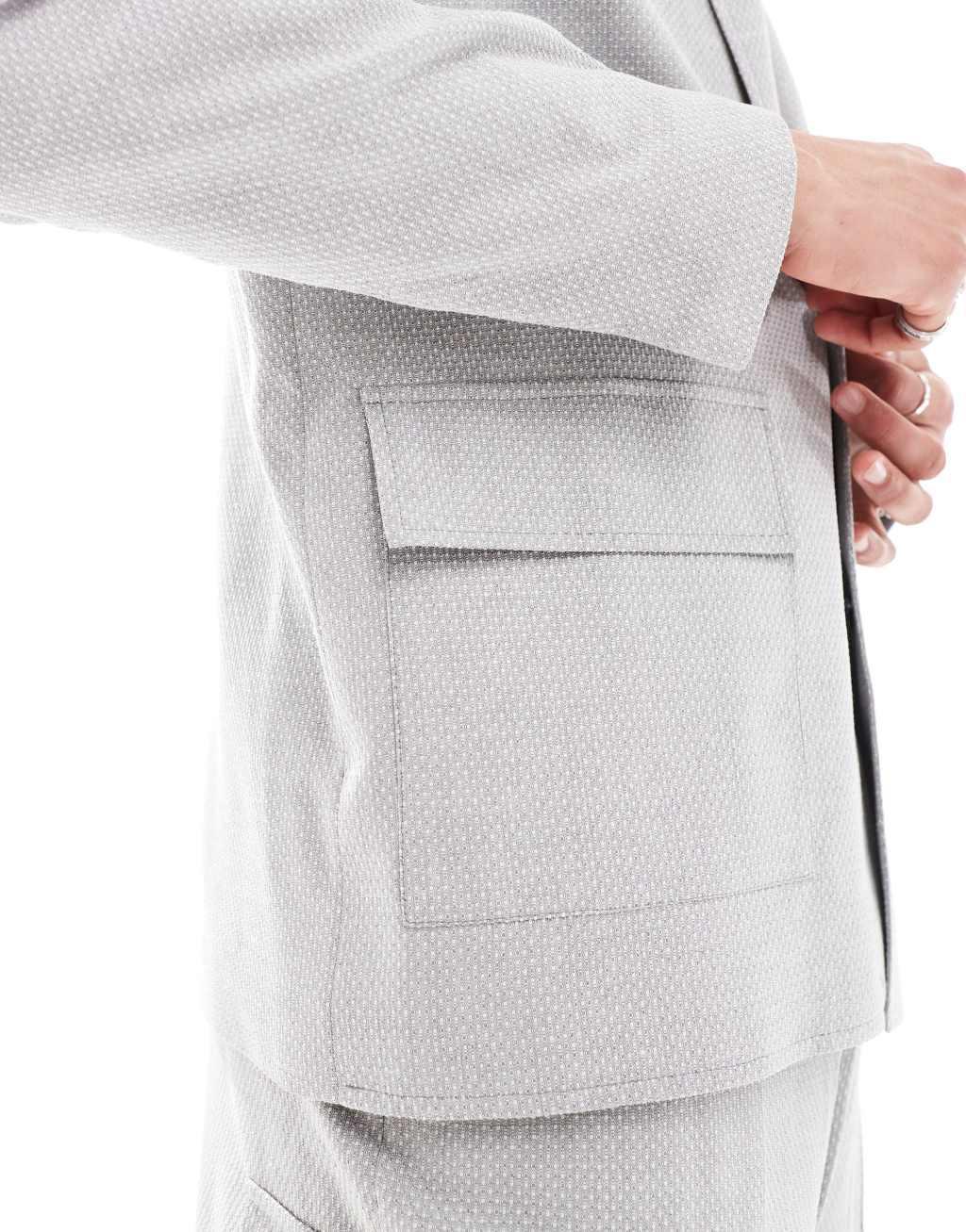ASOS DESIGN relaxed microtexture suit jacket in gray Product Image