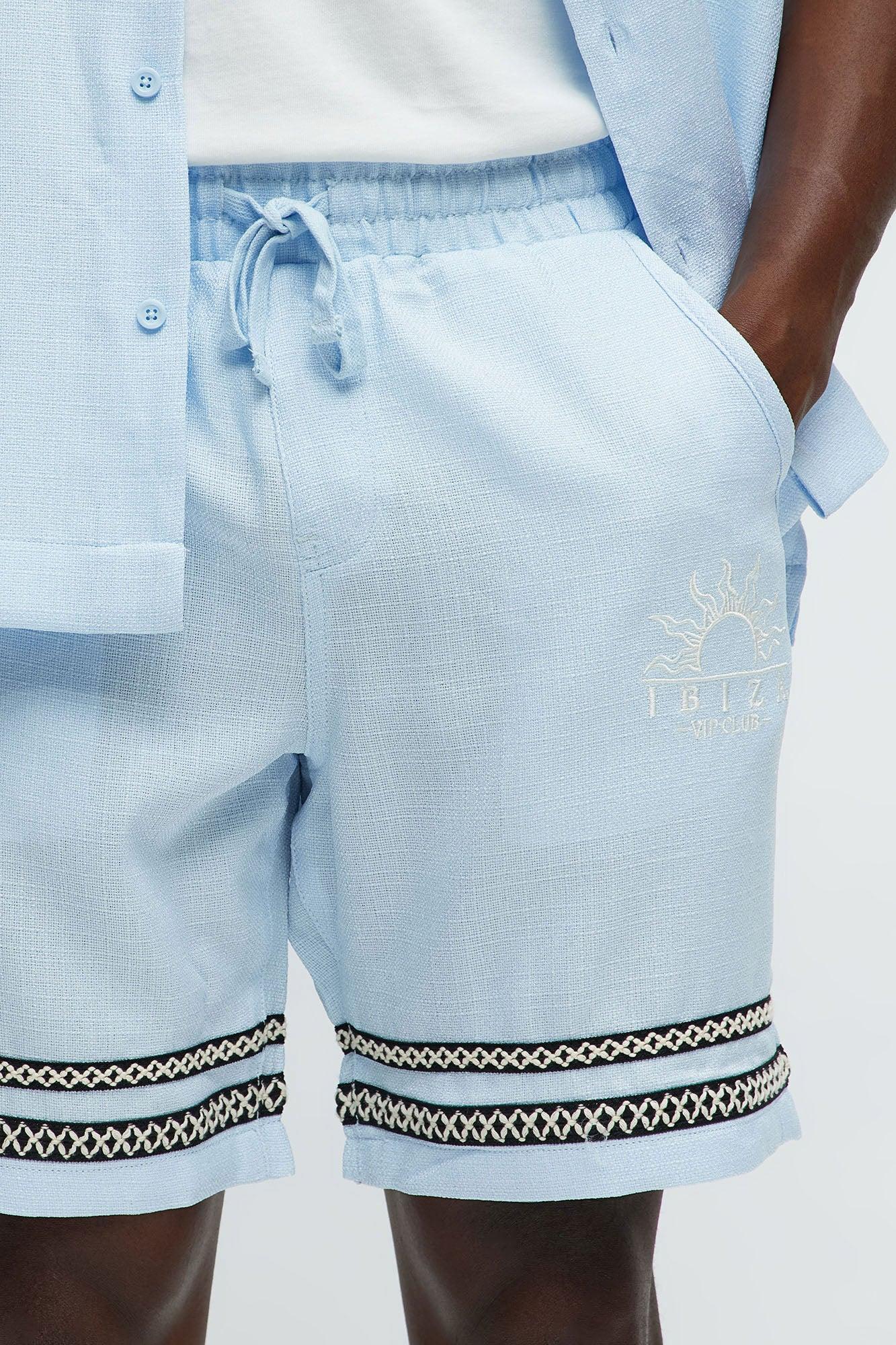Ibiza VIP Club Linen Like Relaxed Shorts - Light Blue Product Image