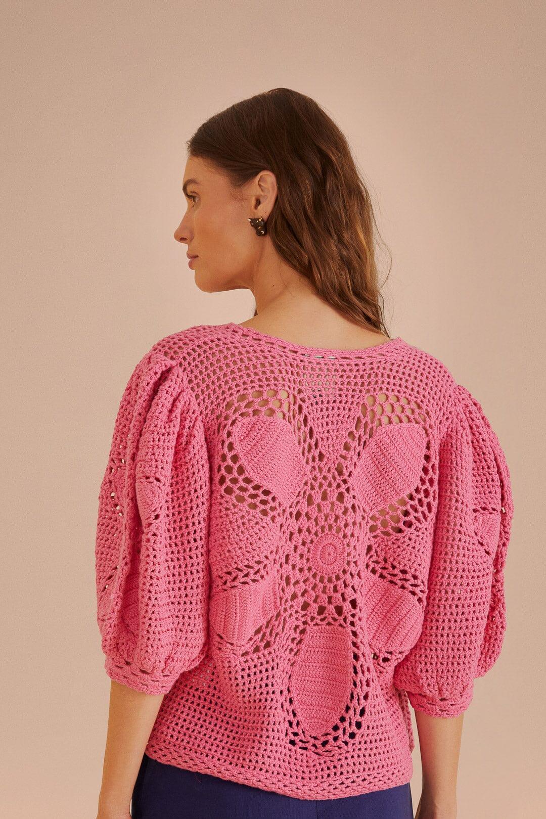 Blush Flower Draw Crochet Blouse Product Image