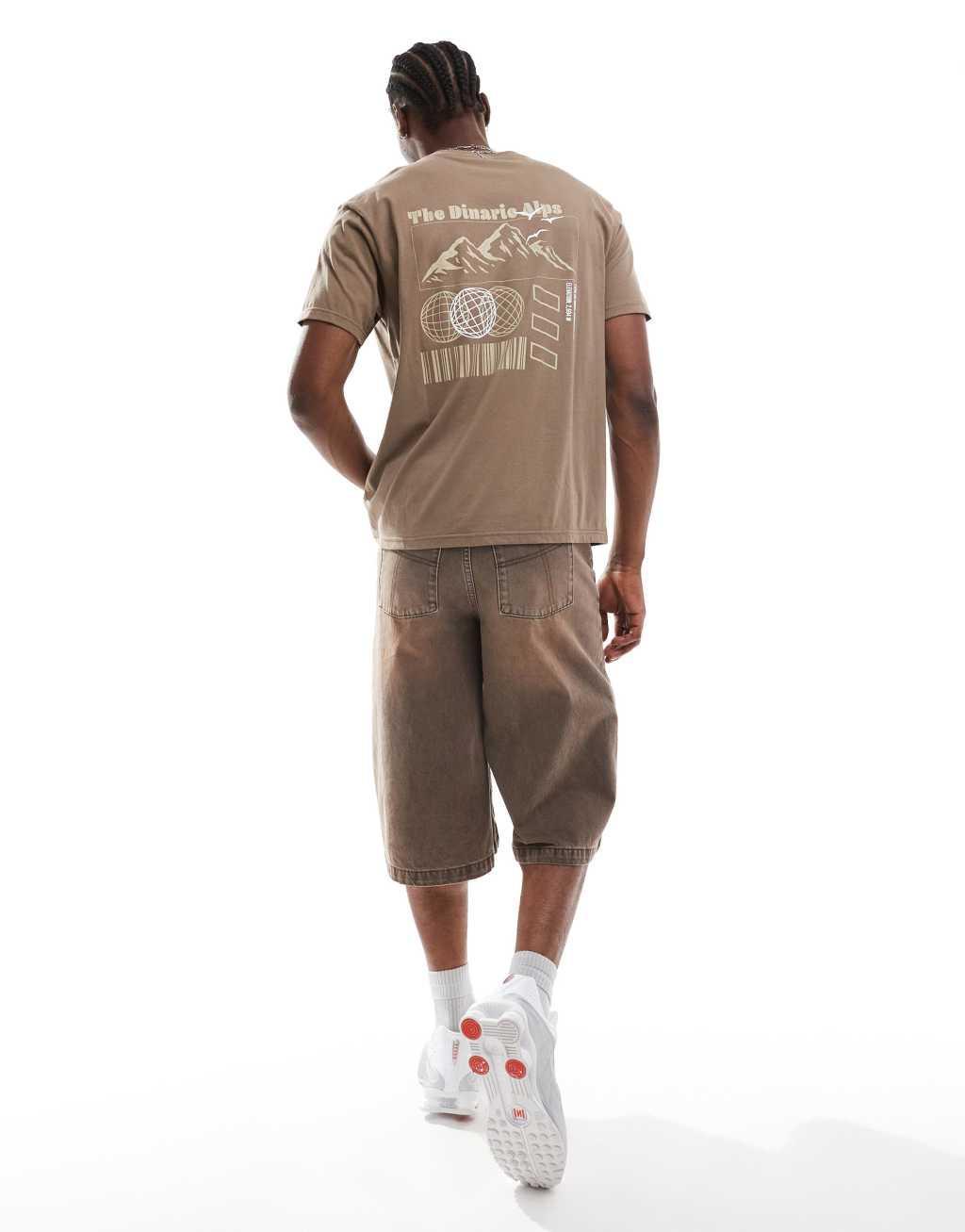 Another Influence mountain range slogan boxy t-shirt in washed tan Product Image