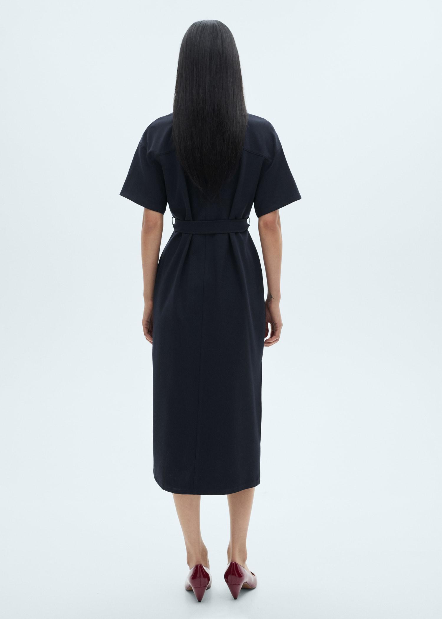 Short-sleeved dress with belt - Women | MANGO USA Product Image