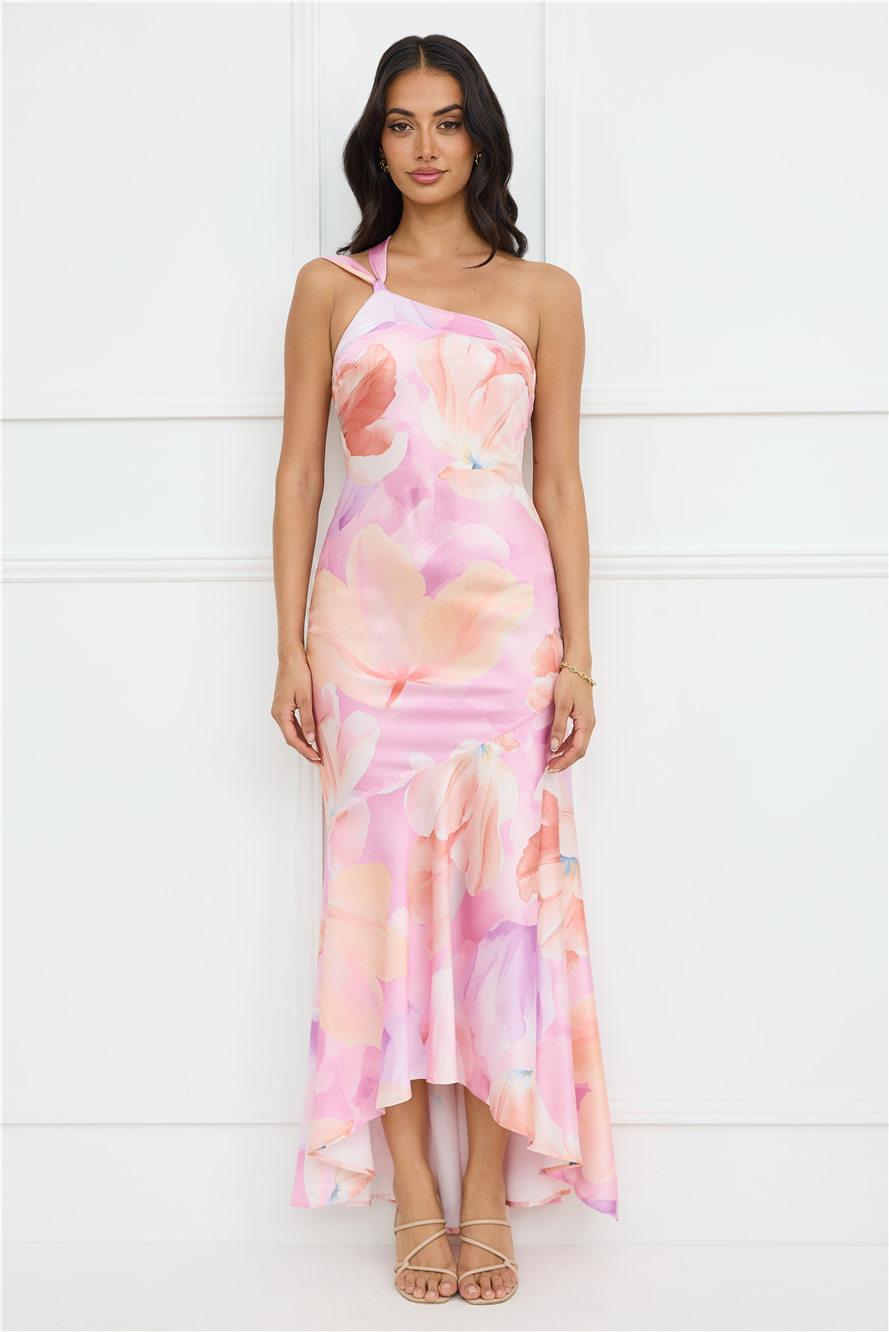 Serene Glow One Shoulder Satin Maxi Dress Purple Product Image