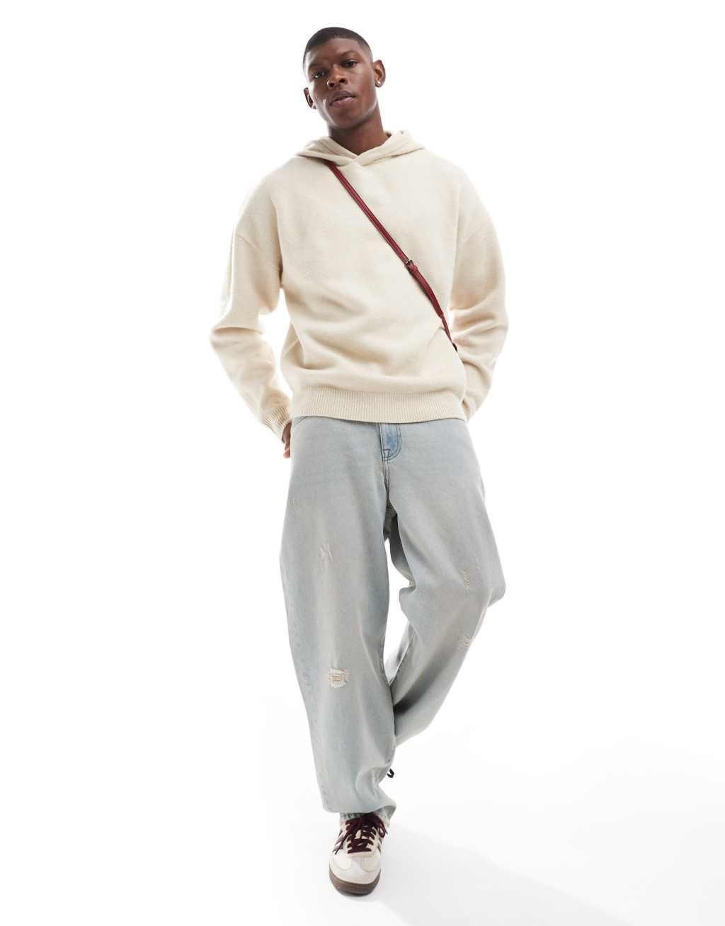 ADPT oversized knit hoodie in cream Product Image