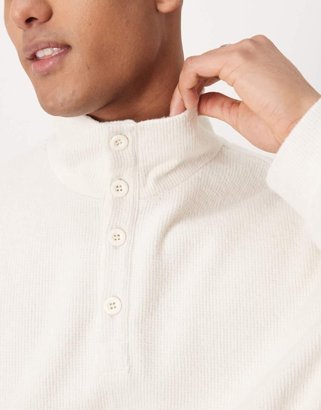 ASOS DESIGN oversized boxy lightweight sweater with henley funnel neck in brushed ecru Product Image