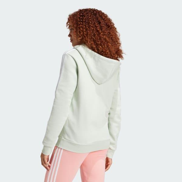 adidas Essentials 3-Stripes Full-Zip Fleece Hoodie Linen Green S Womens Product Image