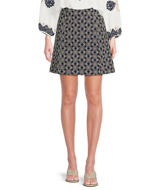 tyler boe Cindy Woven Daisy Embroidered Mini Pencil Skirt Product Image