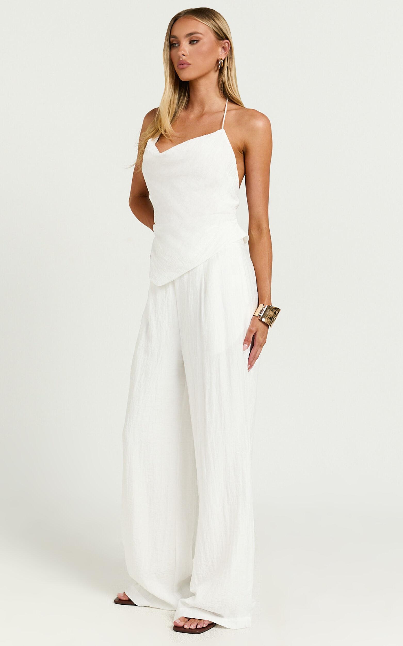 Hilda Pants - High Waisted Linen Look Palazzo Pants in White Product Image