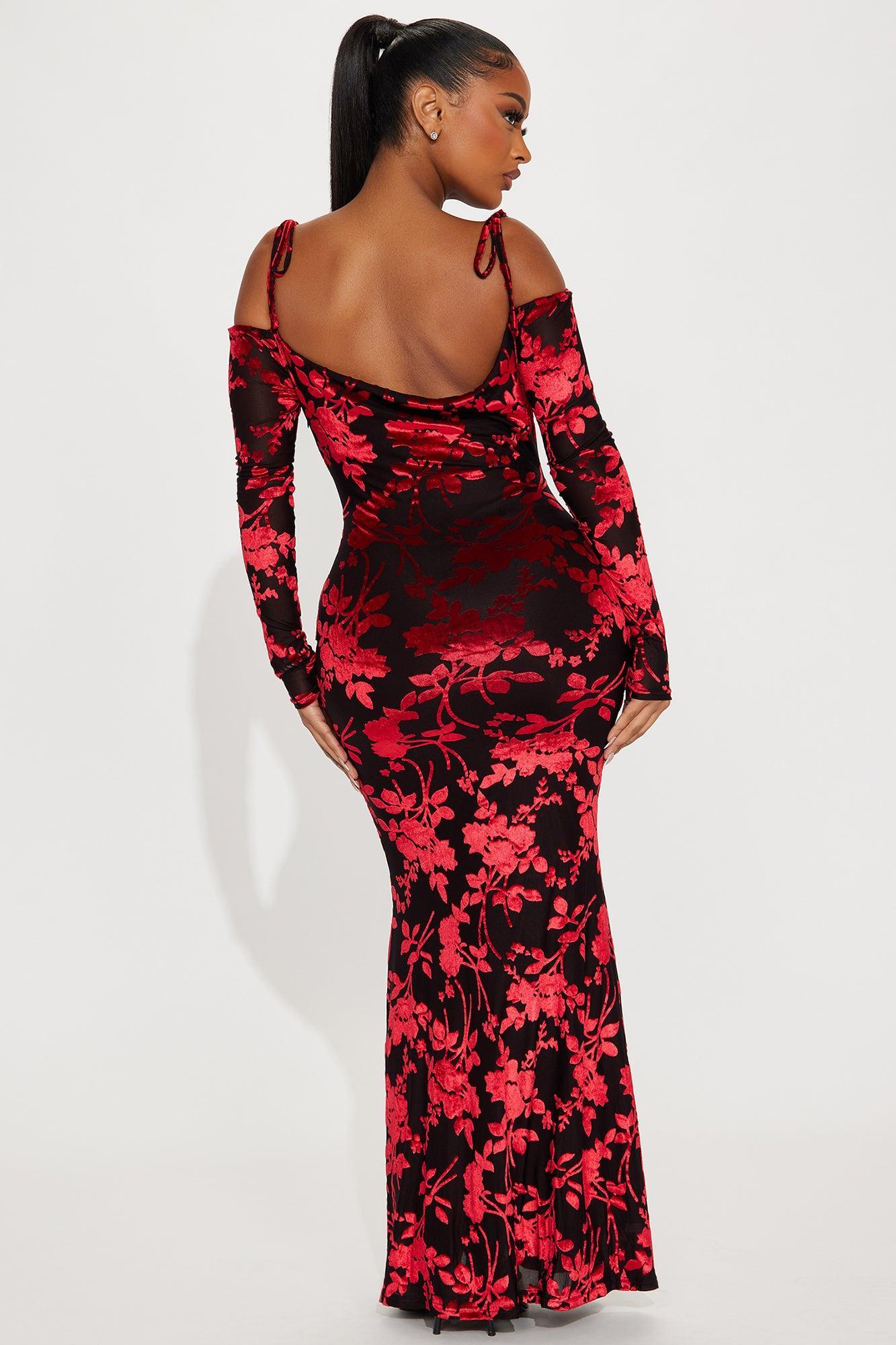 Maya Mesh Maxi Dress - Red/combo Product Image