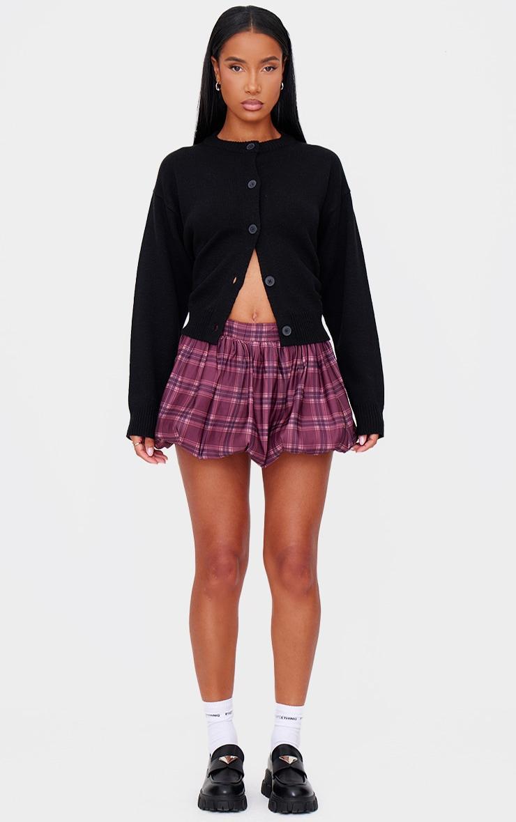 Brown Check Print Low Rise Puffball Mini Skirt Product Image