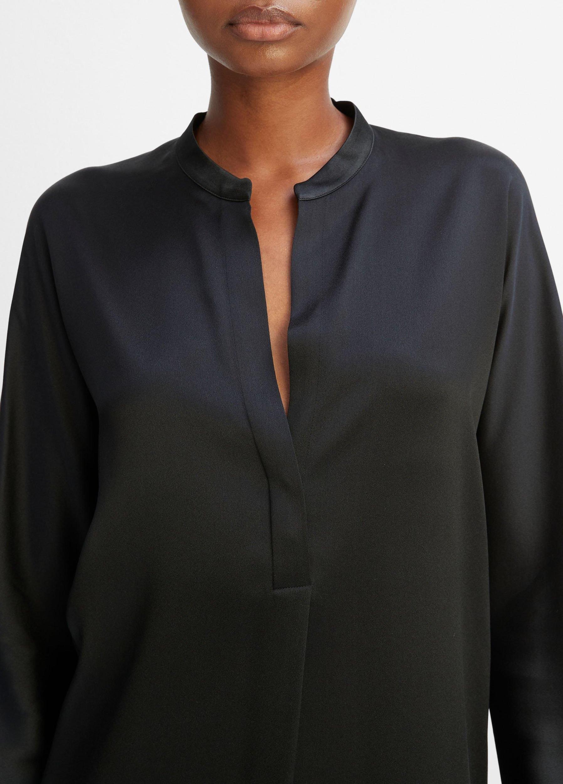 Womens Silk Satin Band-Collar Blouse, Coastal Blue, Size XXS Vince Product Image