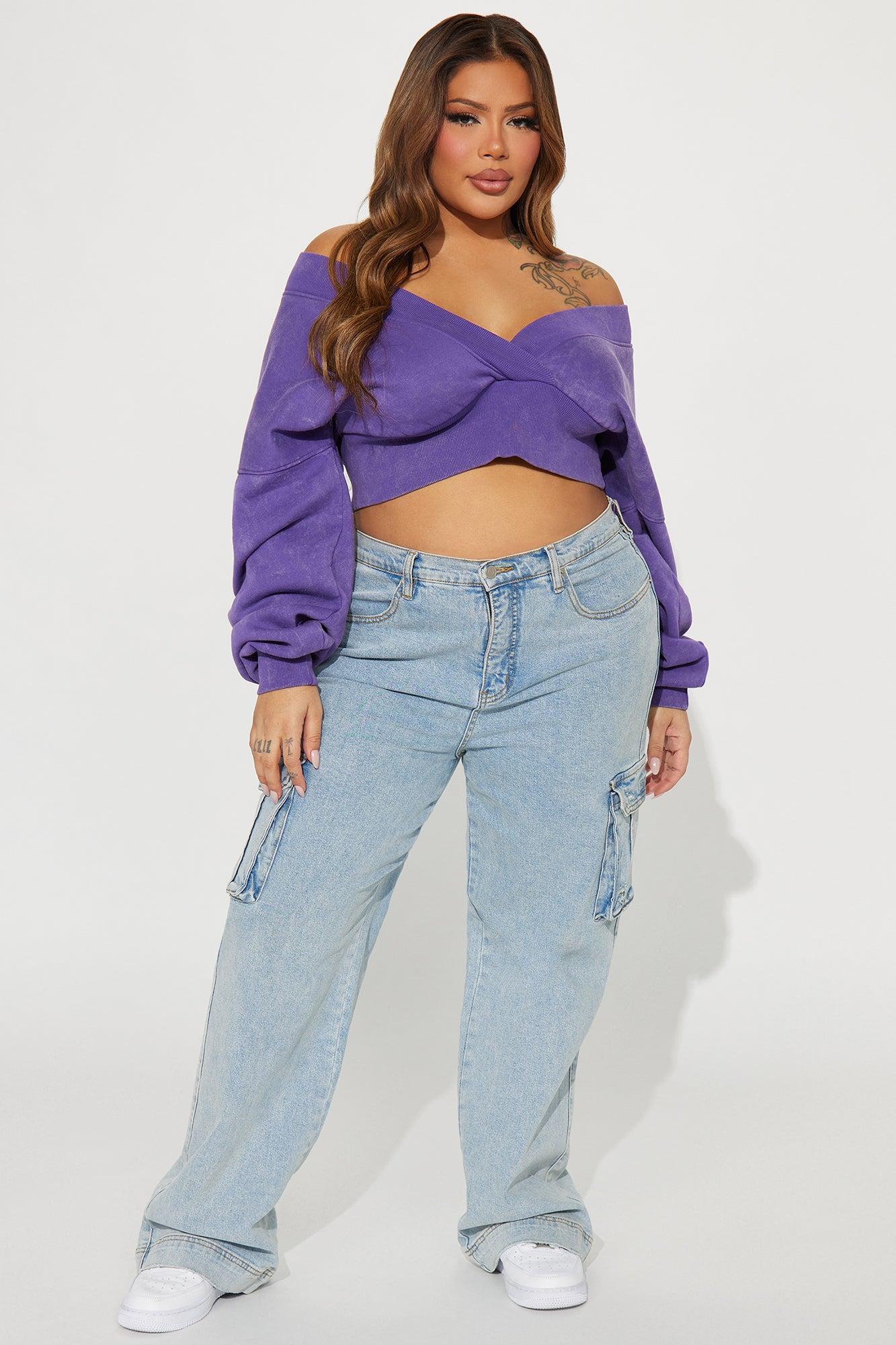 Amara Fleece Off Shoulder Sweatshirt - Purple Product Image