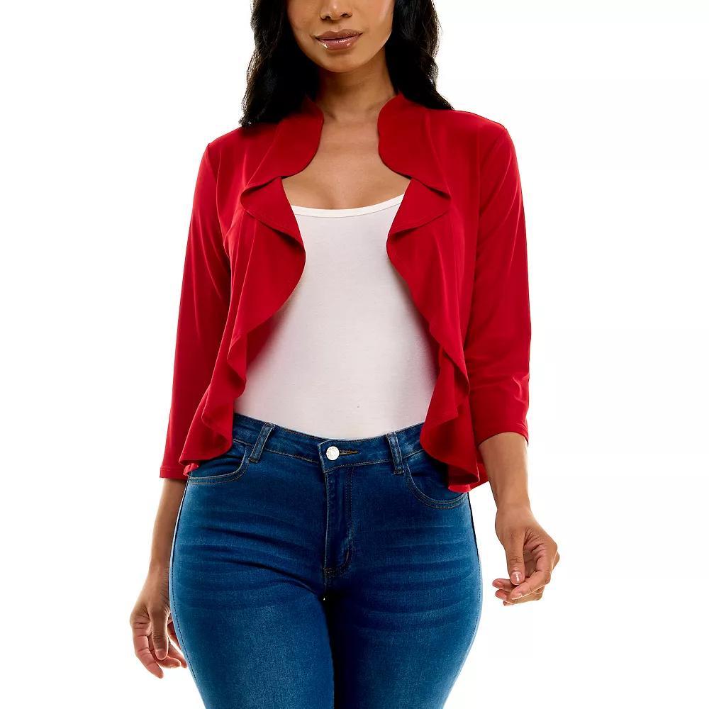Women's Nina Leonard Ruffle Front Cropped Cardigan, Size: Small, Nina Red Product Image