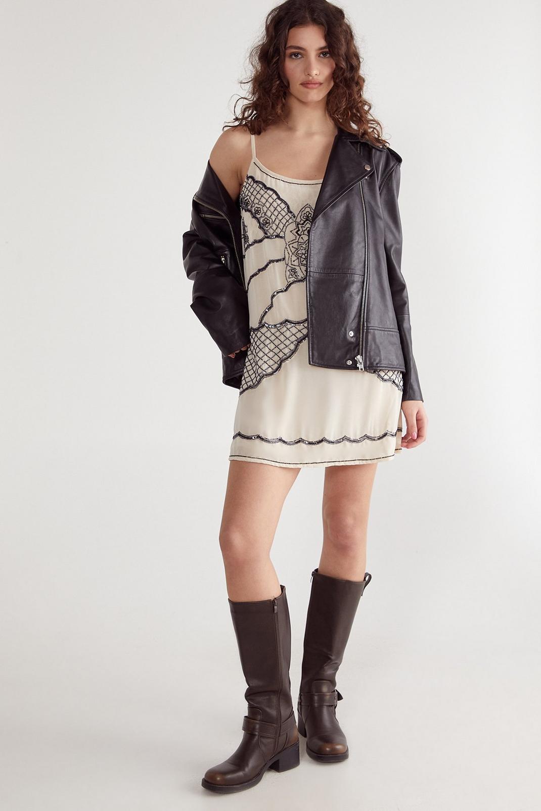 Lace Insert Placement Beaded Mini Dress Product Image