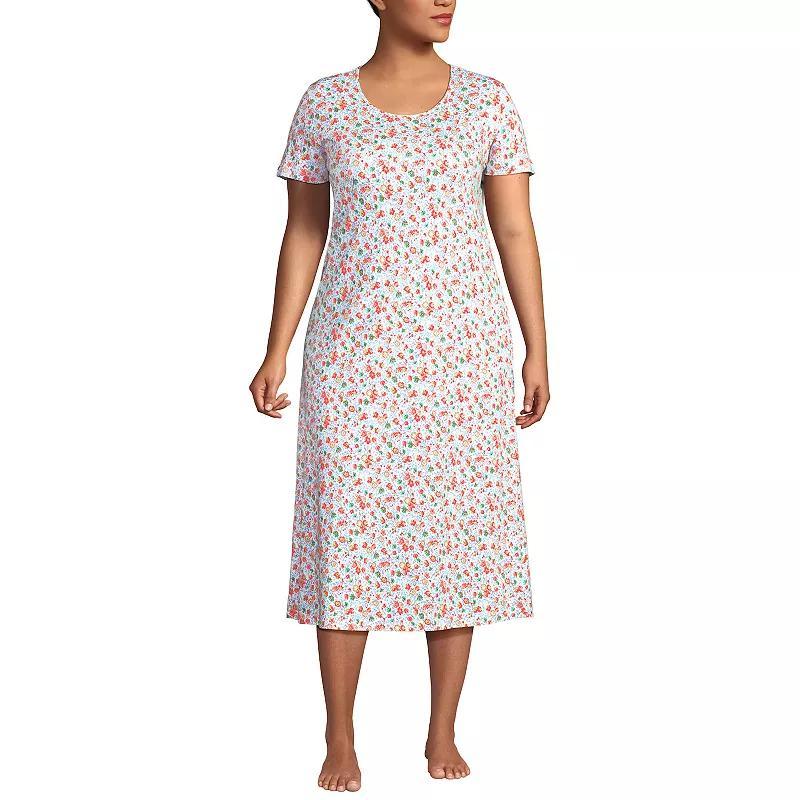 Plus Size Lands End Short Sleeve Midcalf Nightgown, Womens Deep Blue Product Image