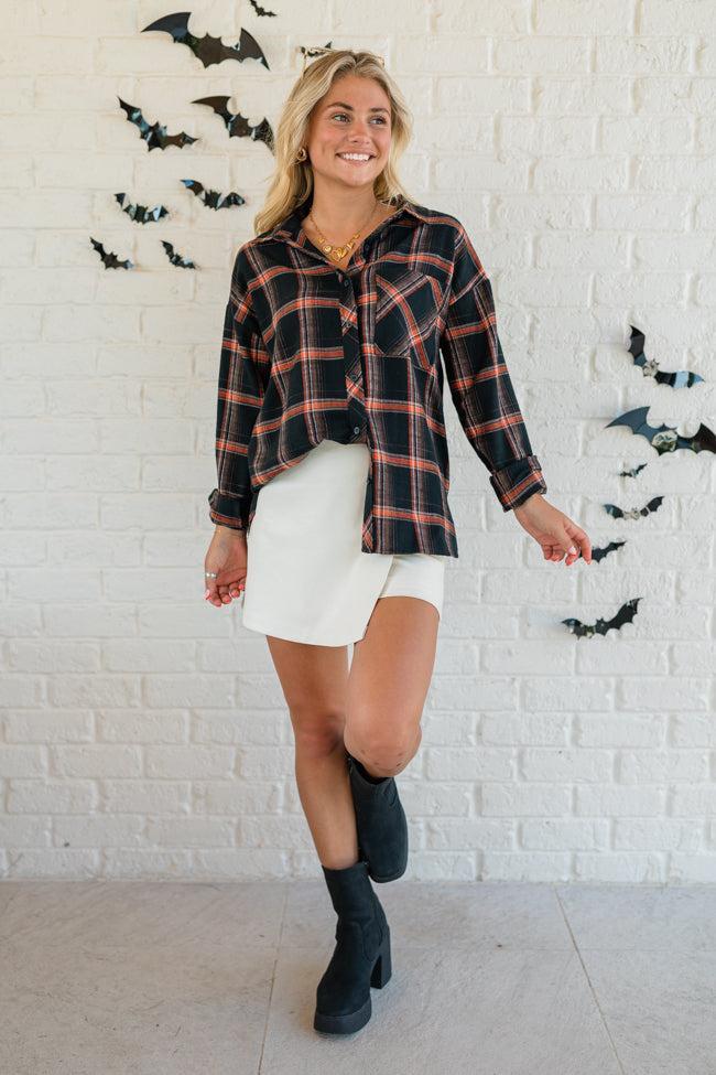 Made Me Realize Black and Orange Plaid Button Front Shirt FINAL SALE Product Image