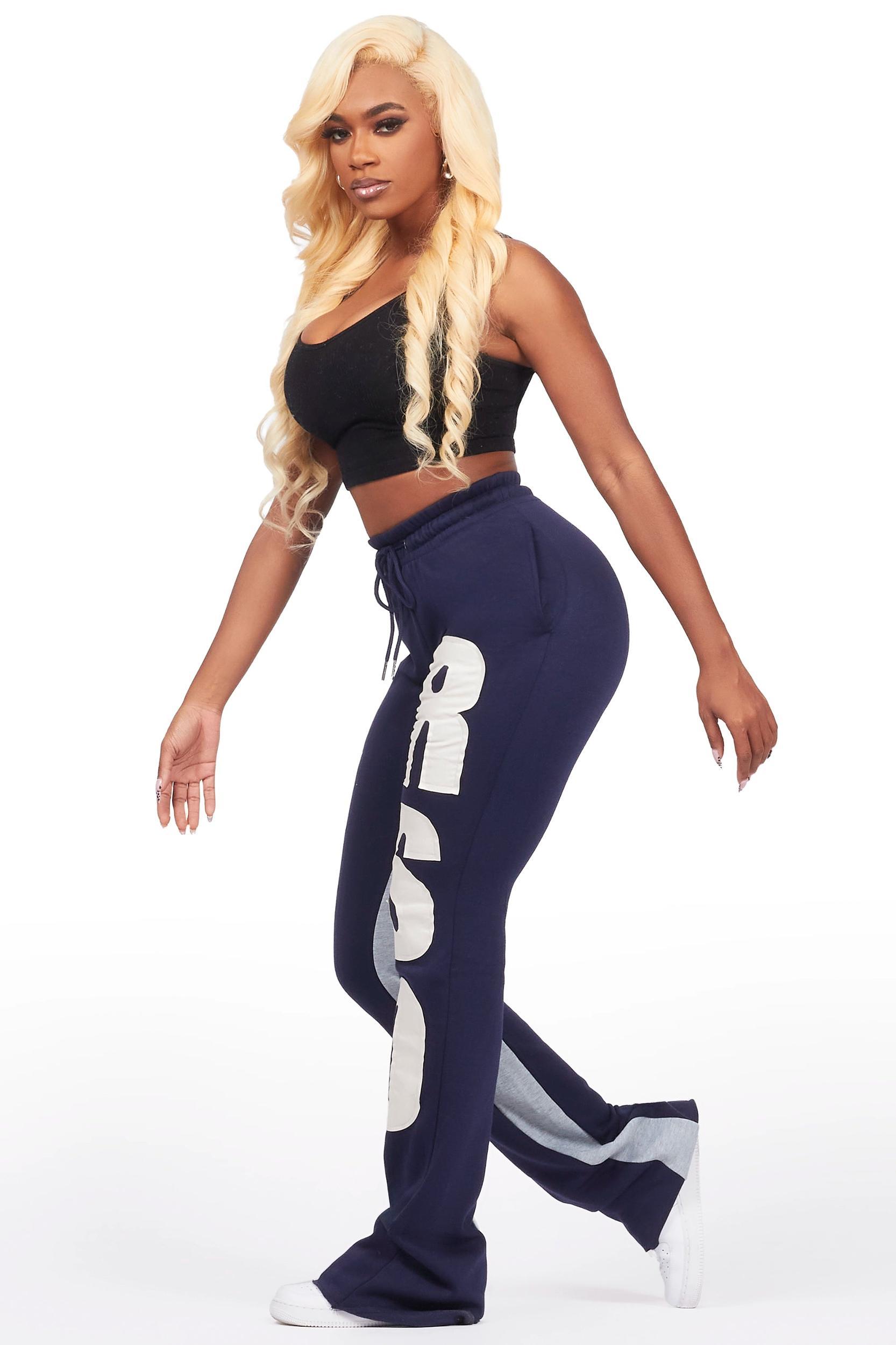 Juatica Navy Baggy Stacked Track Pant Female Product Image