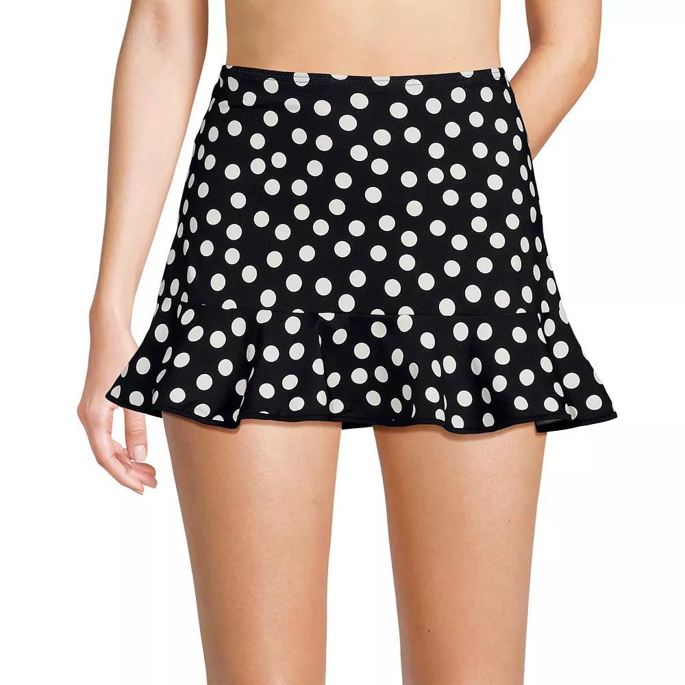Women's Lands' End Ruffle Hem Mini Swim Bottoms, Size: 10, Black White Dots Product Image
