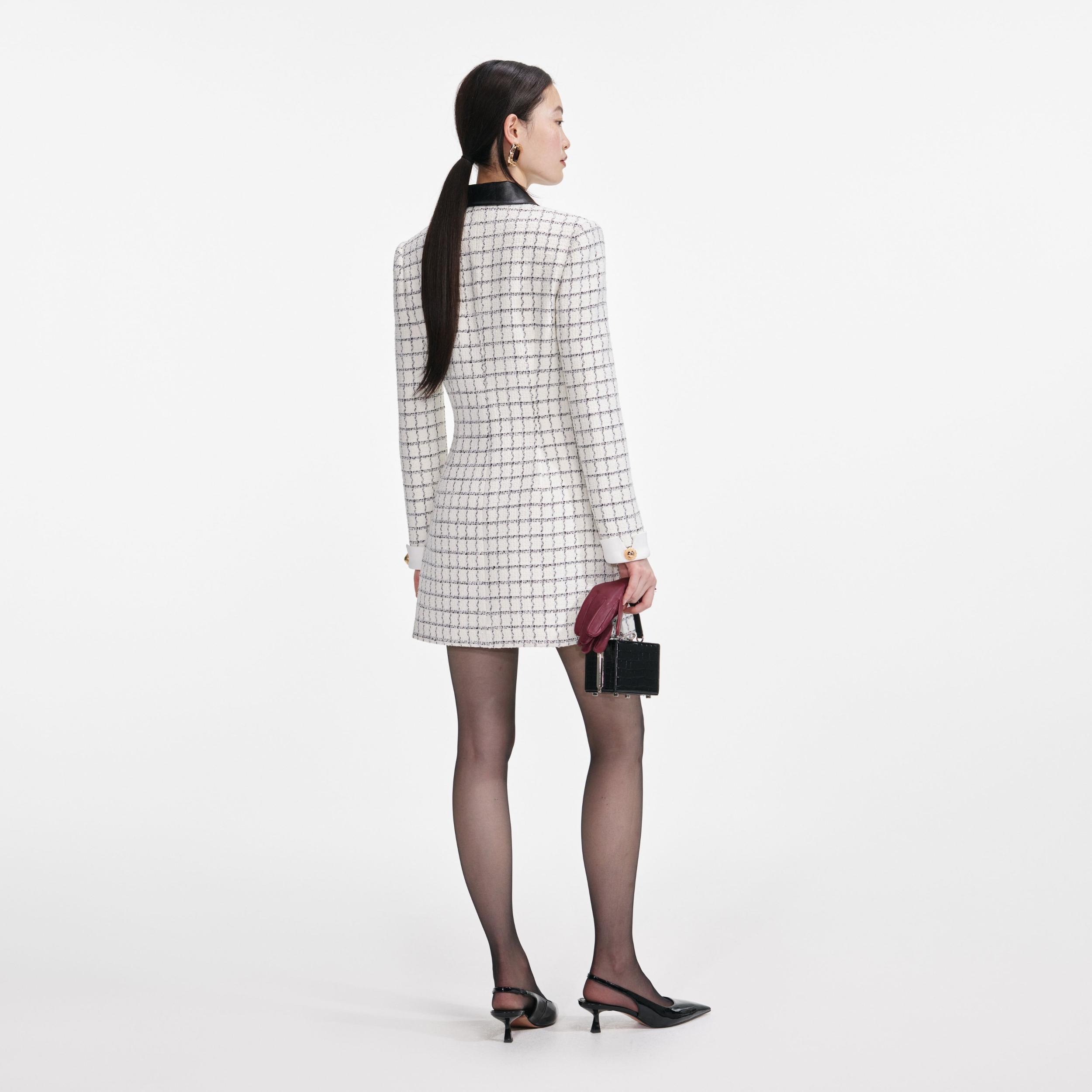 Check Boucle Fur Hem Mini Skirt Product Image