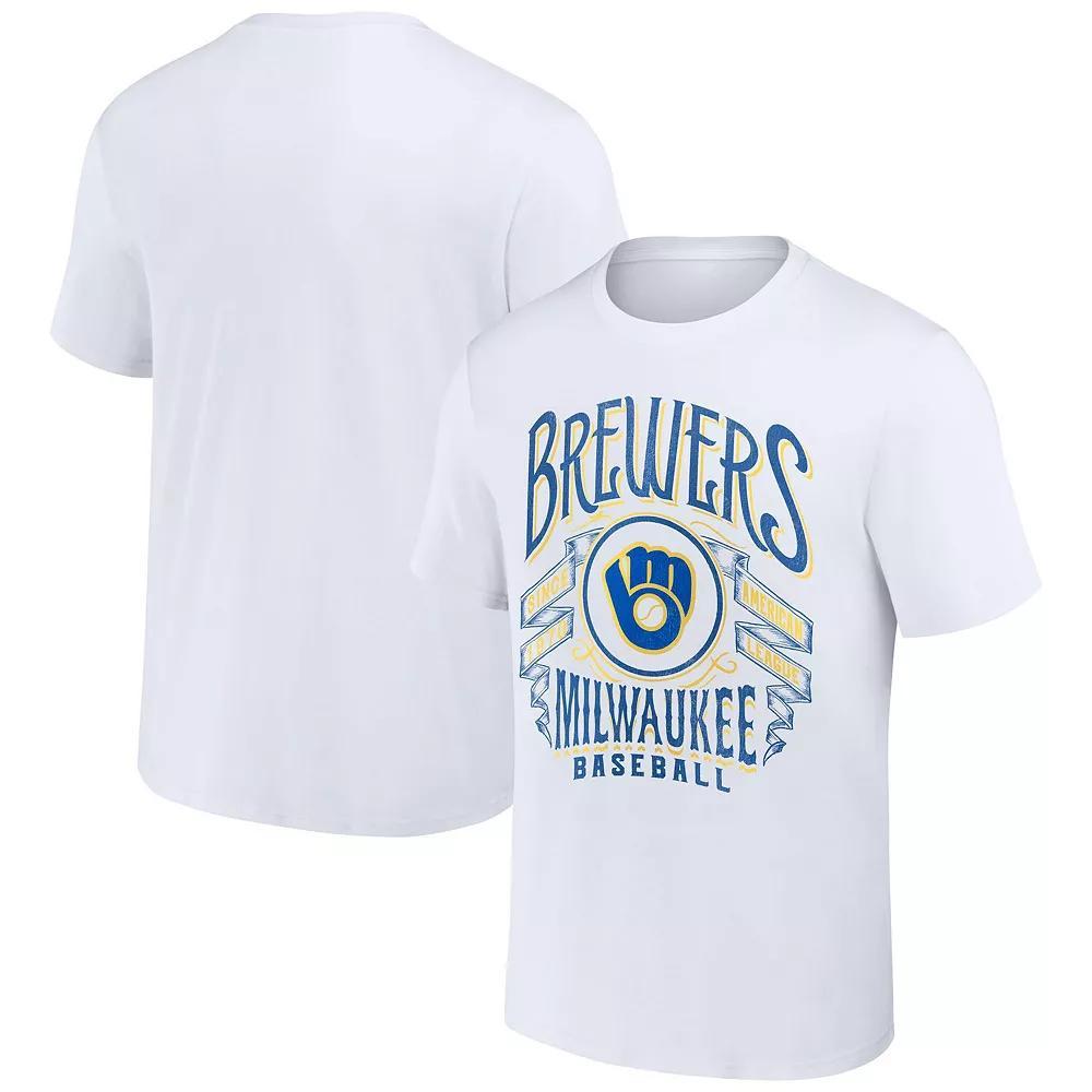 Men's Darius Rucker Collection by Fanatics White Milwaukee Brewers Distressed Rock T-Shirt, Size: Small Product Image