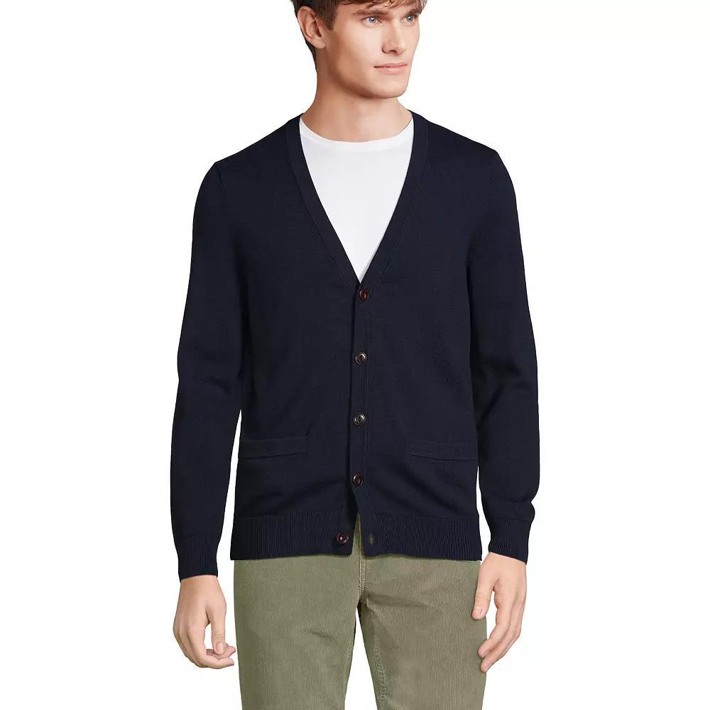 Big & Tall Lands' End Cotton Cardigan, Men's, Size: Medium Tall, Black Product Image