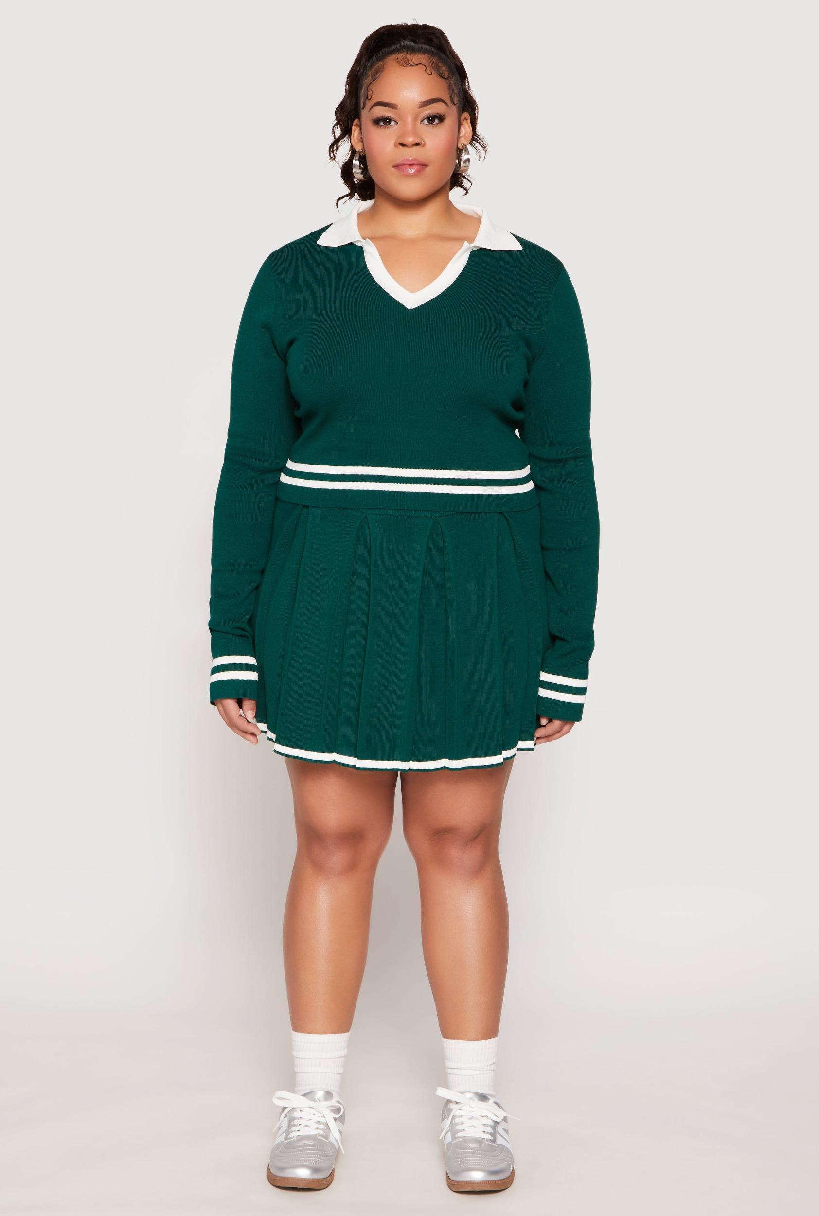 Womens Plus Size Daisy Contrast Trim Pleated Tennis Skirt Product Image