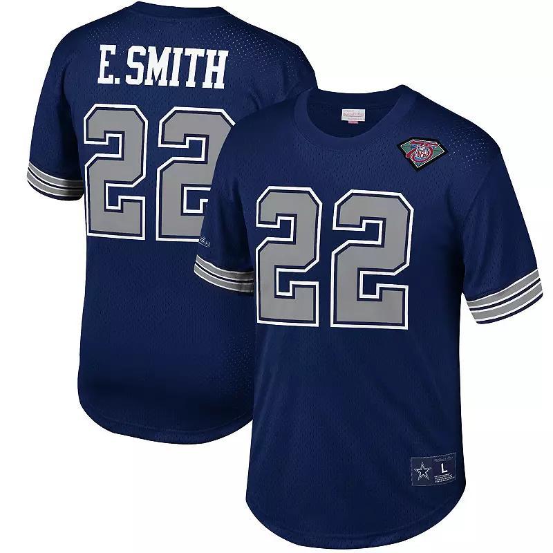 Men's Mitchell & Ness Emmitt Smith Navy Dallas Cowboys Retired Player Name & Number Mesh Top, Size: 2XL, Blue Product Image
